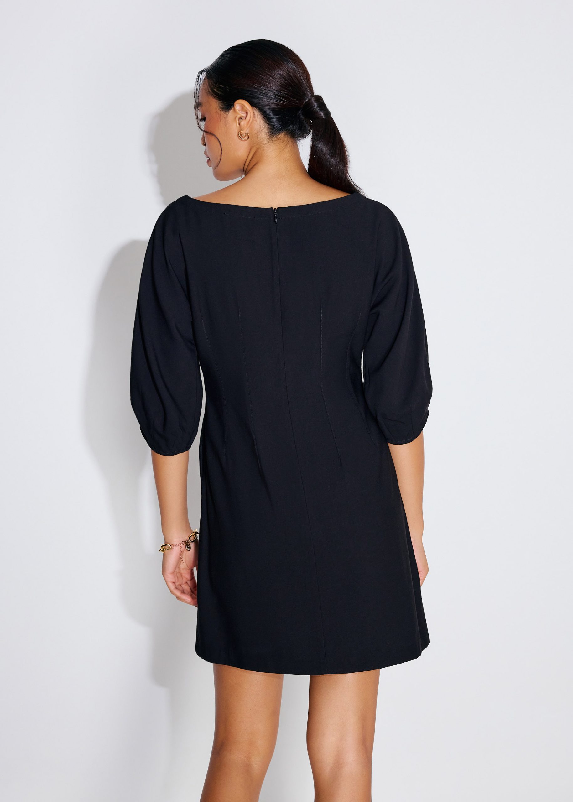 Scoop Neck Puff Sleeve A-Line Mini Dress - Image 5