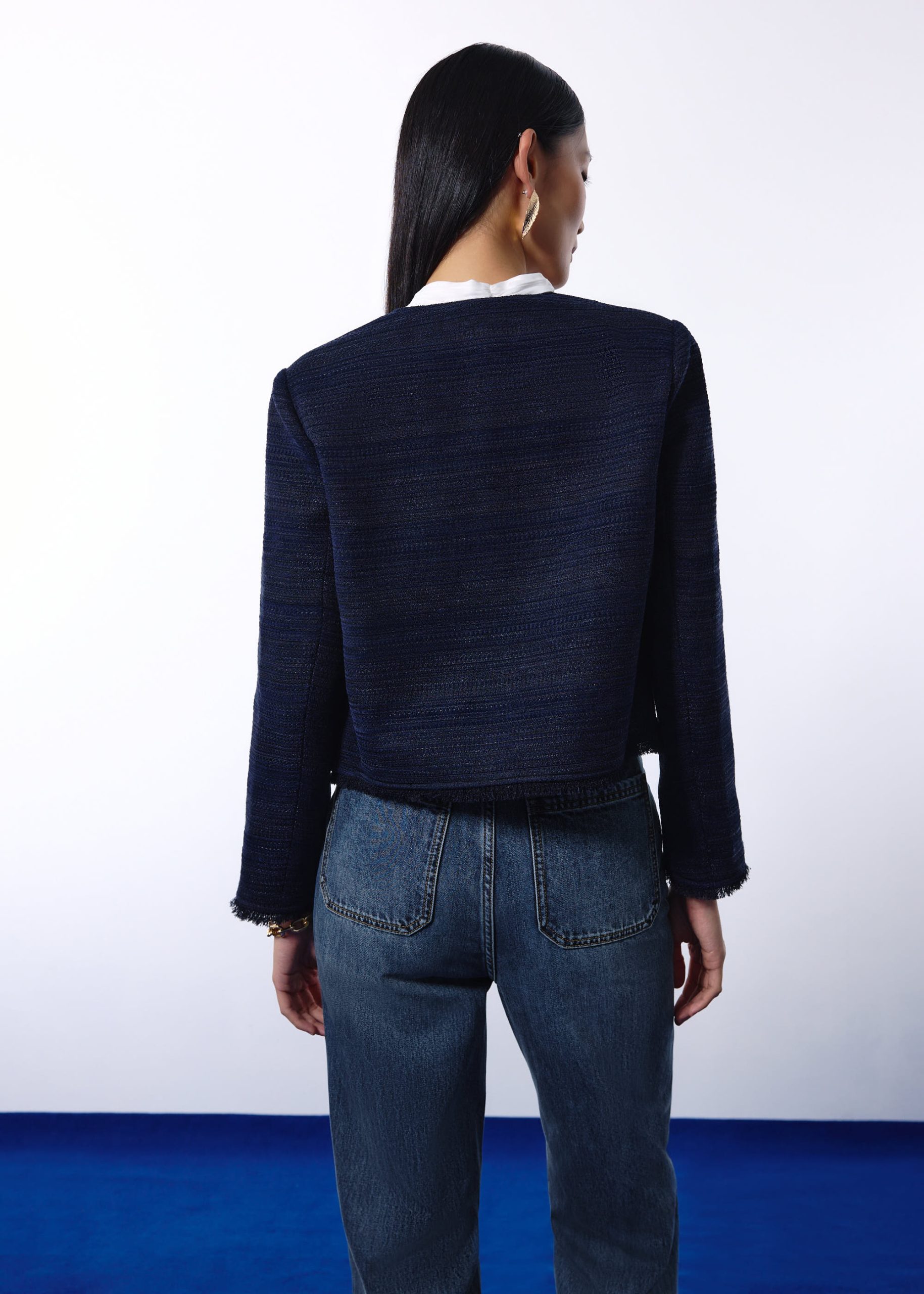 RuchedReady® Ellis Shoulder Padded Jacquard Tweed Boxy Jacket - Image 13