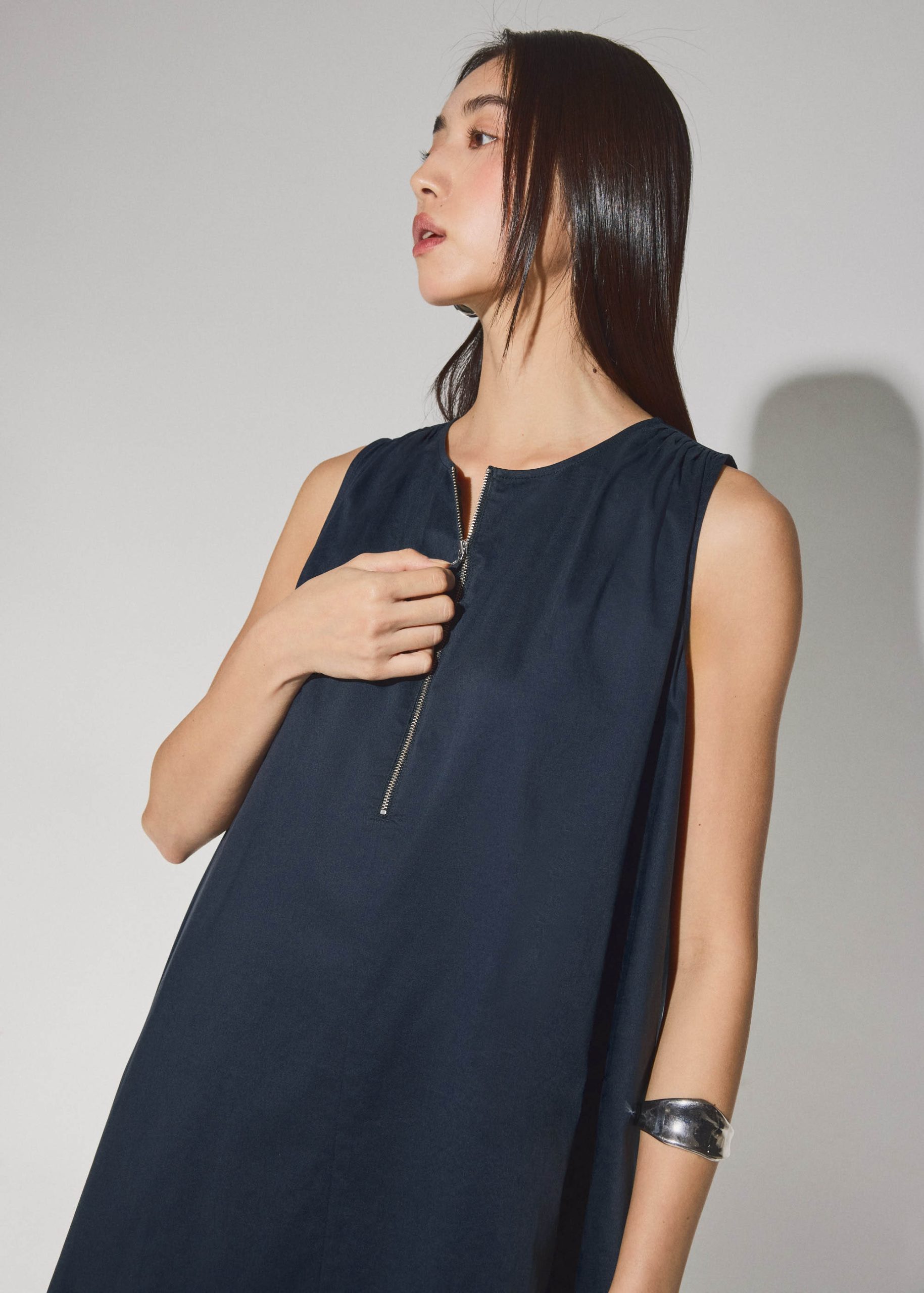 Cotton Quarter Zip Trapeze Midi Dress - Image 11