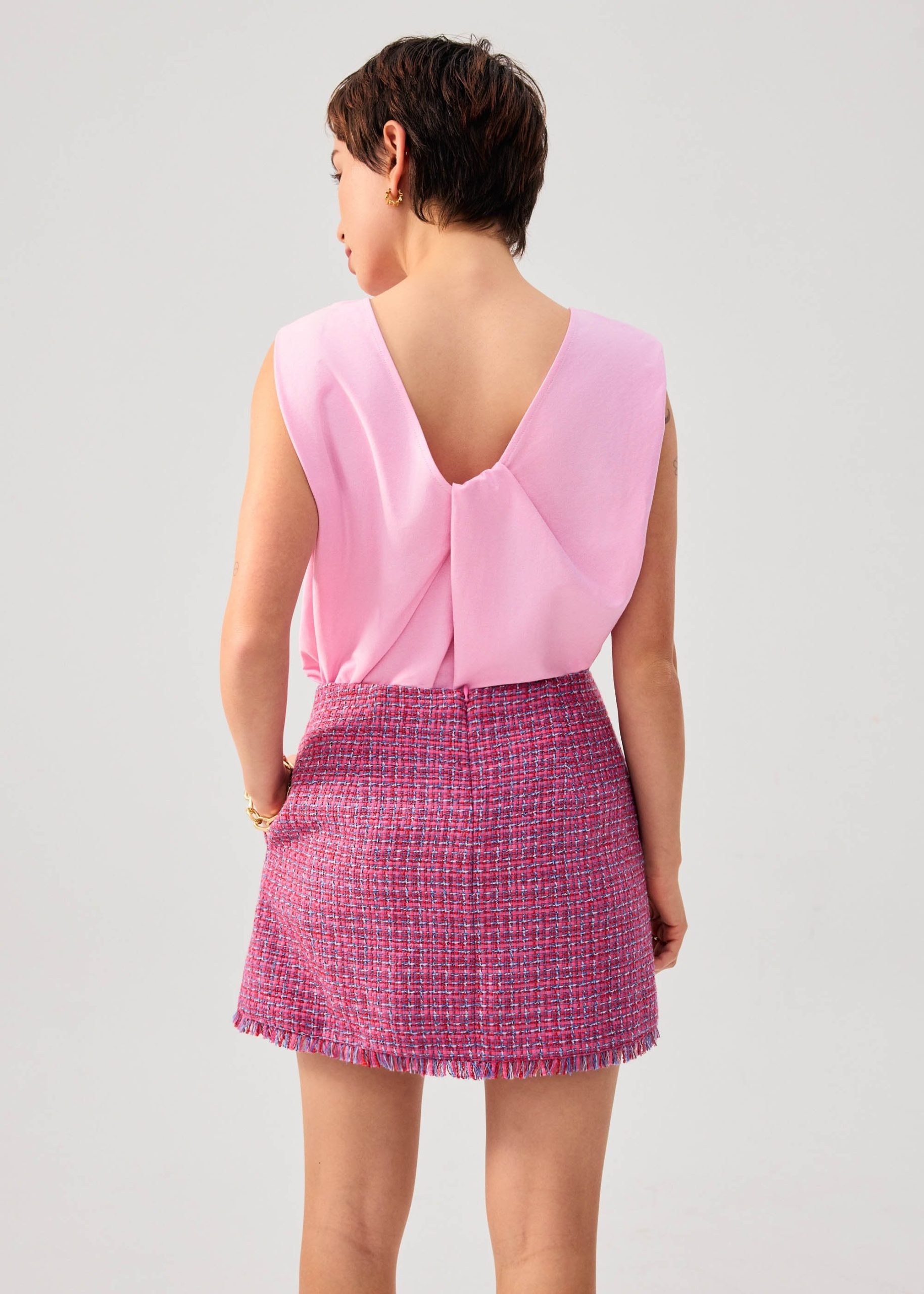 Tweed Frayed Hem A-line Mini Skirt - Image 5