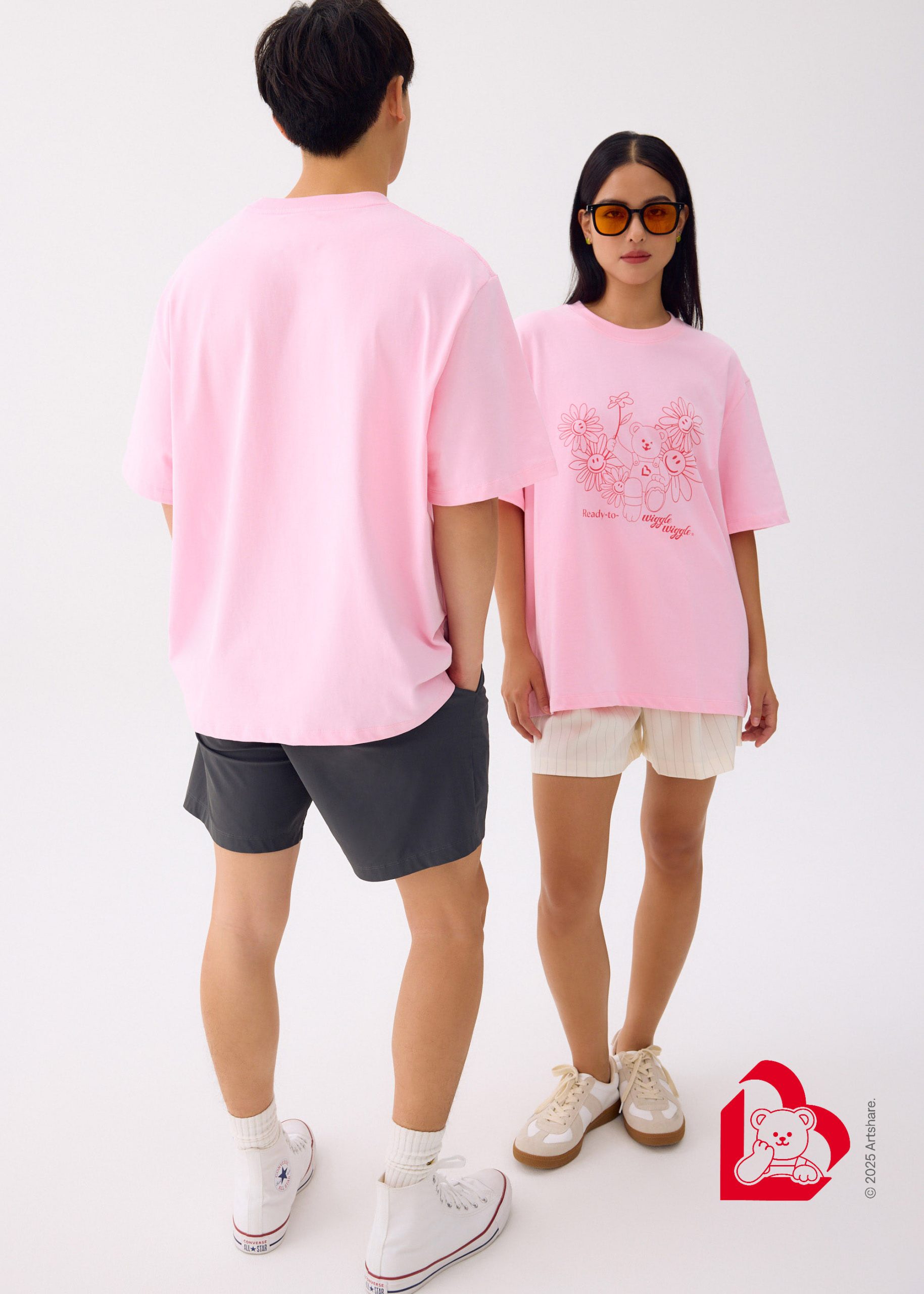 Love, Bonito | Wiggle Wiggle Unisex Oversized Drop Shoulder Tee in Strawberry Gelato - Image 3
