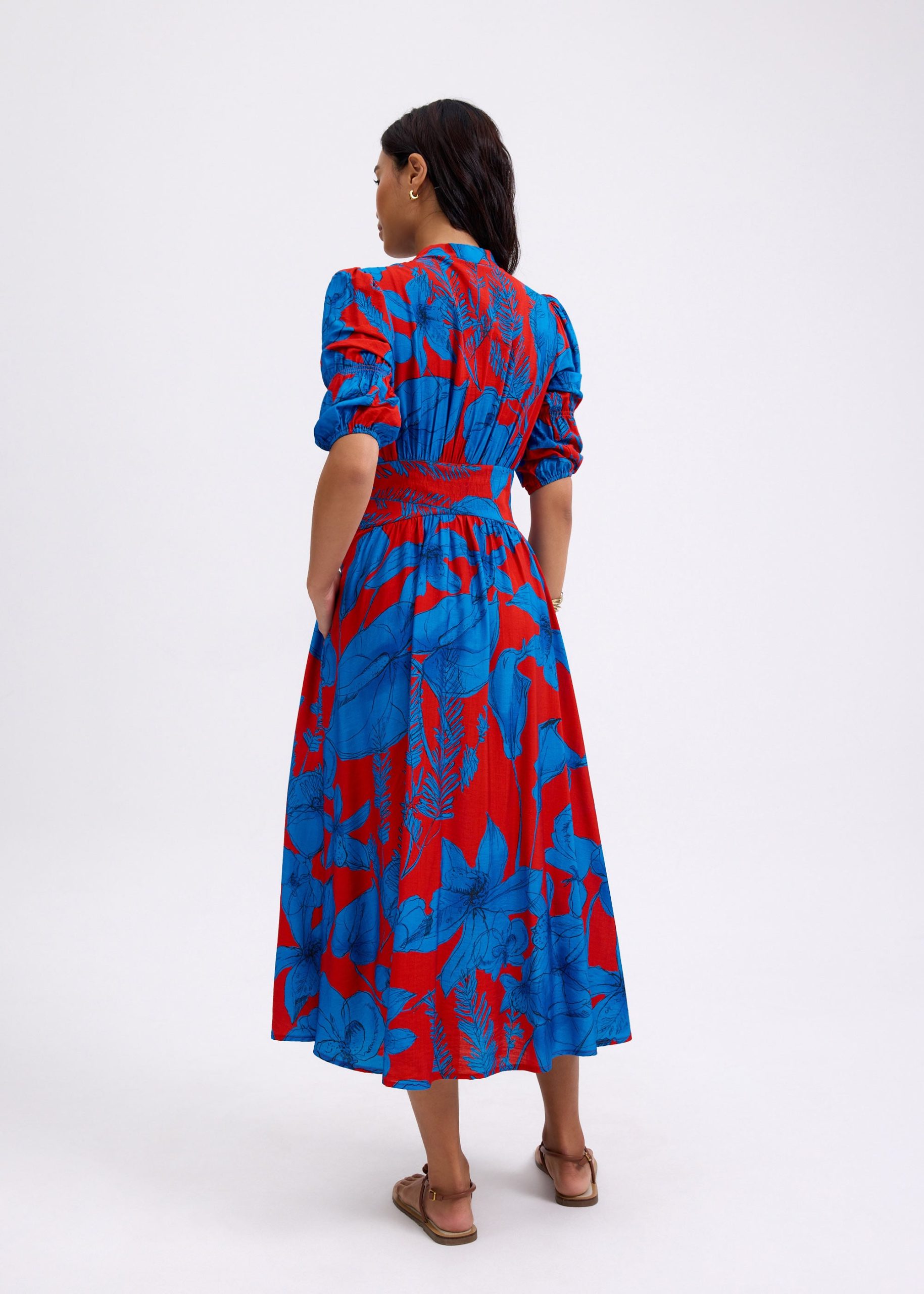 V-neck Puff Sleeve Fit & Flare Midaxi Dress in Garden City Blooms - Image 11