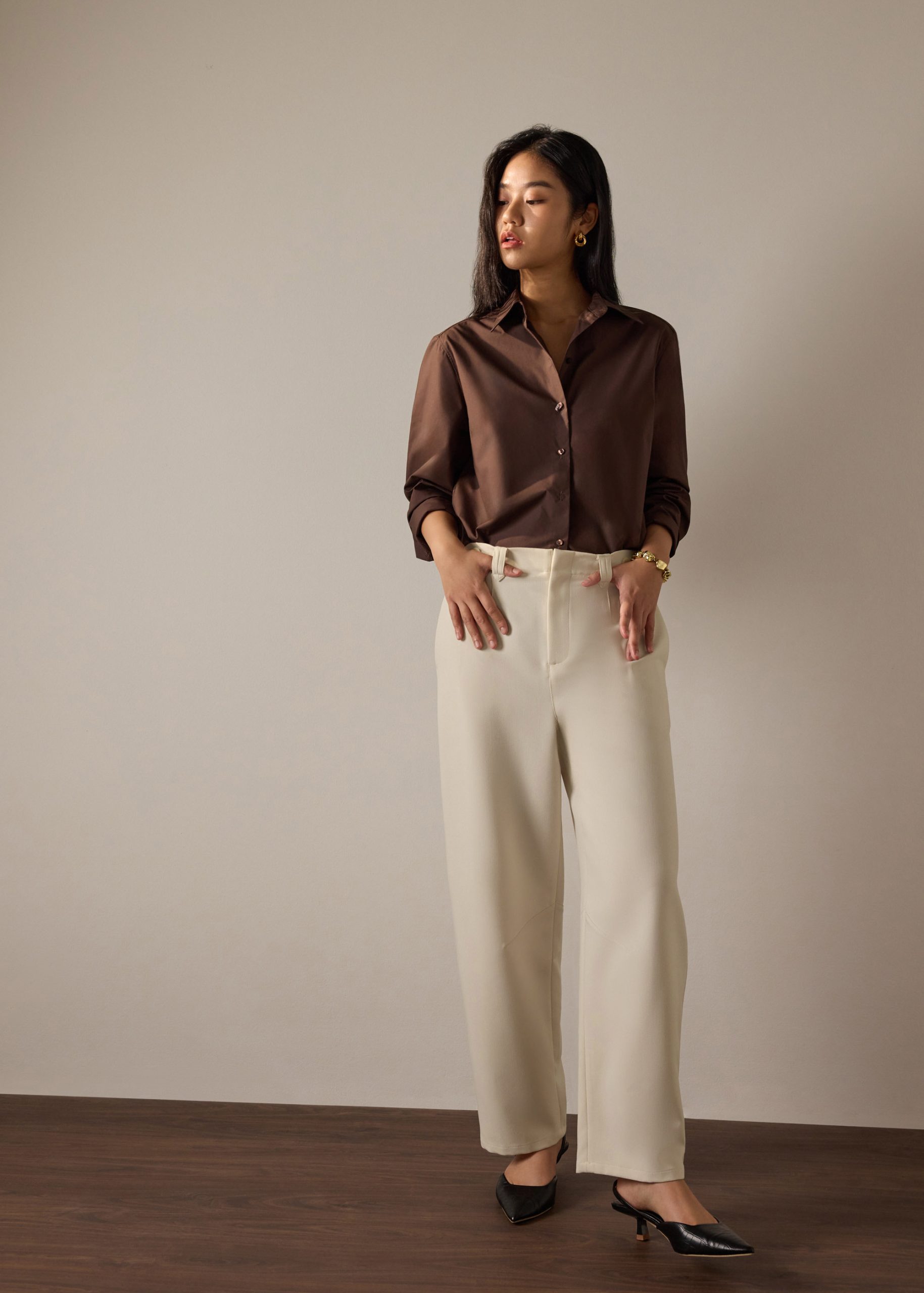 Riyo Adjustable Waist Elastic Twill Barrel Pants - Image 12