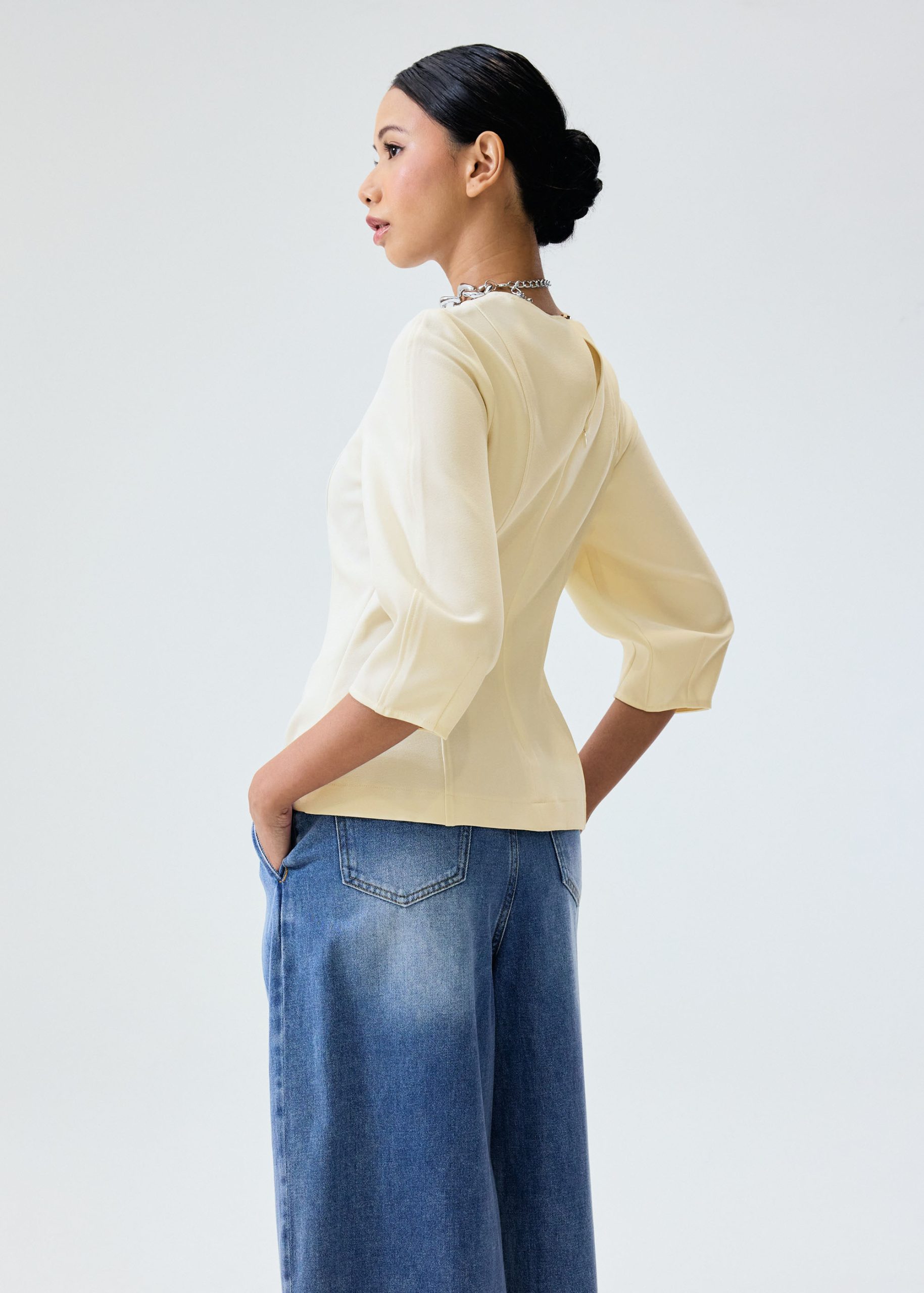 Eunice Panelled Round Neck Puff Sleeve Top - Image 7