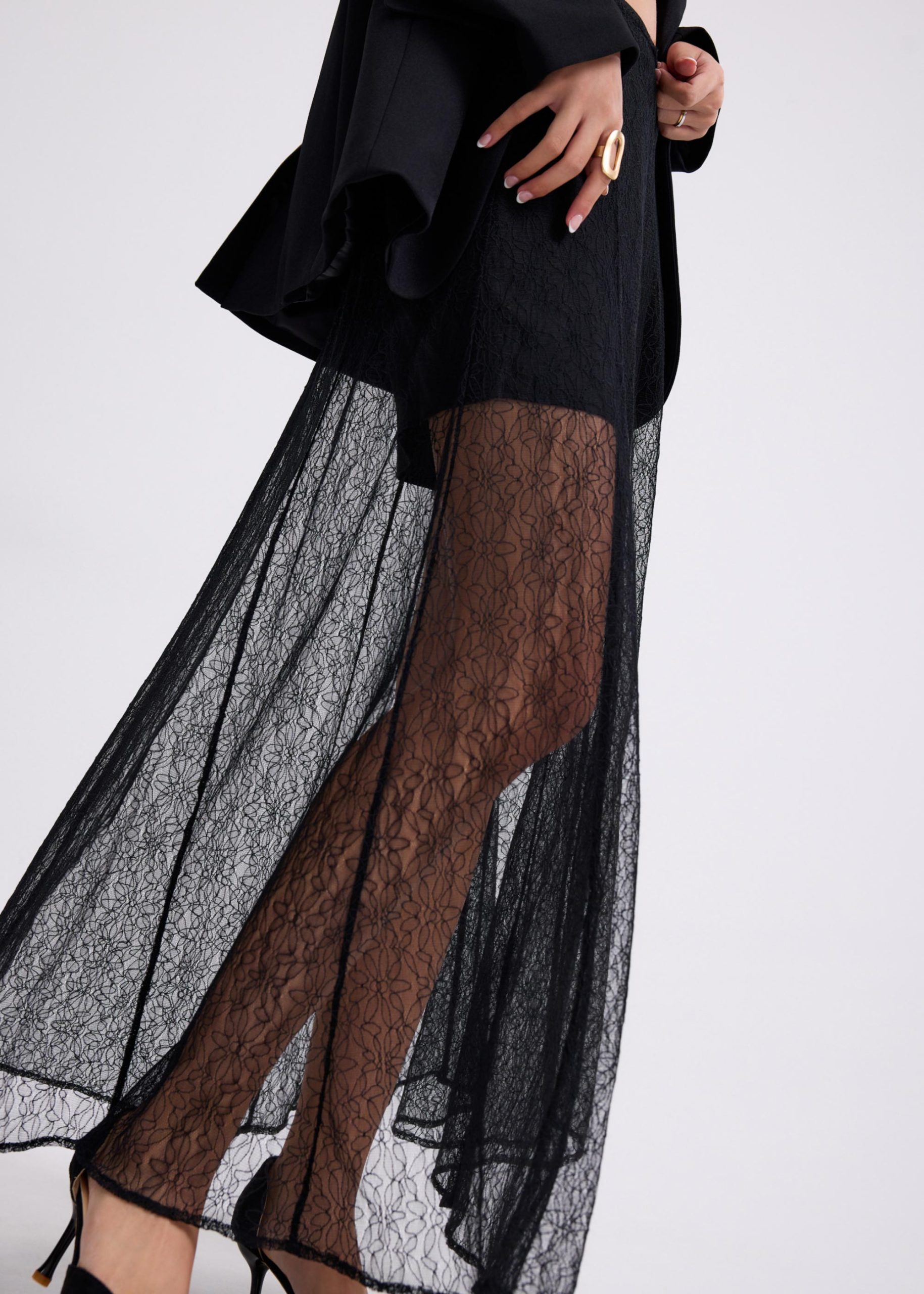 Sheer Lace A-Line Maxi Skirt - Image 3