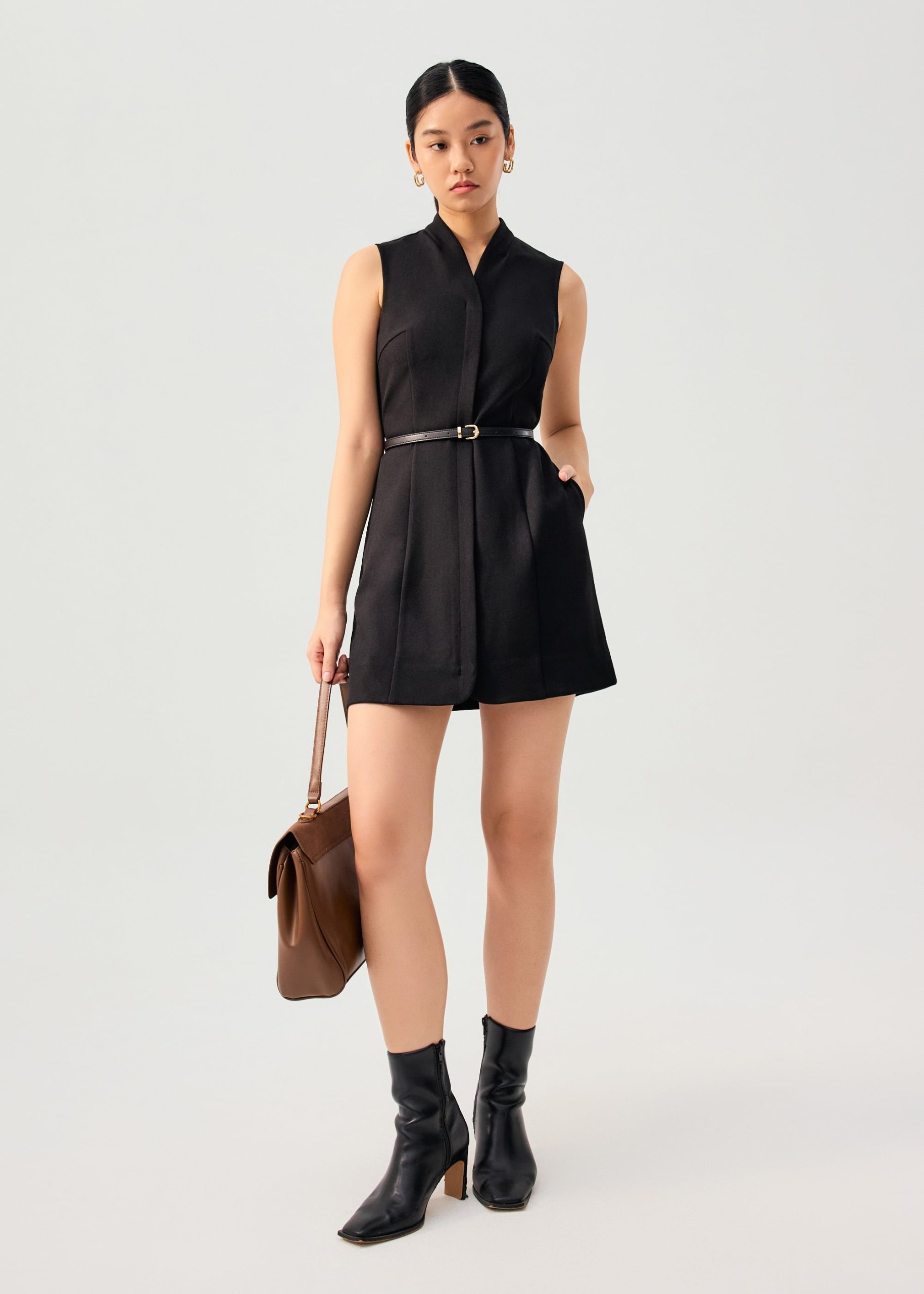 Suyin Belted Mandarin Collar Mini Dress - Image 4