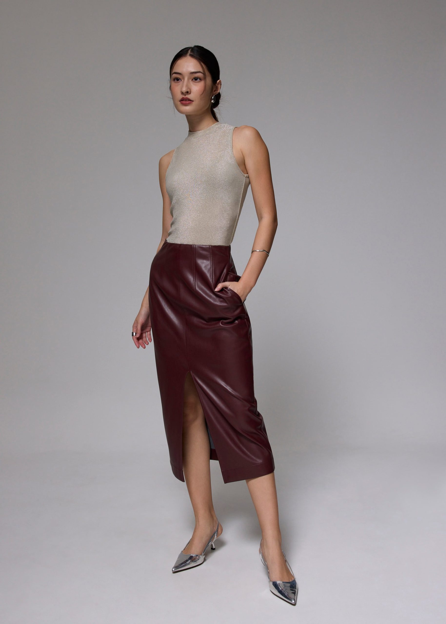 Fitted Jersey Mock Neck Top - Image 8