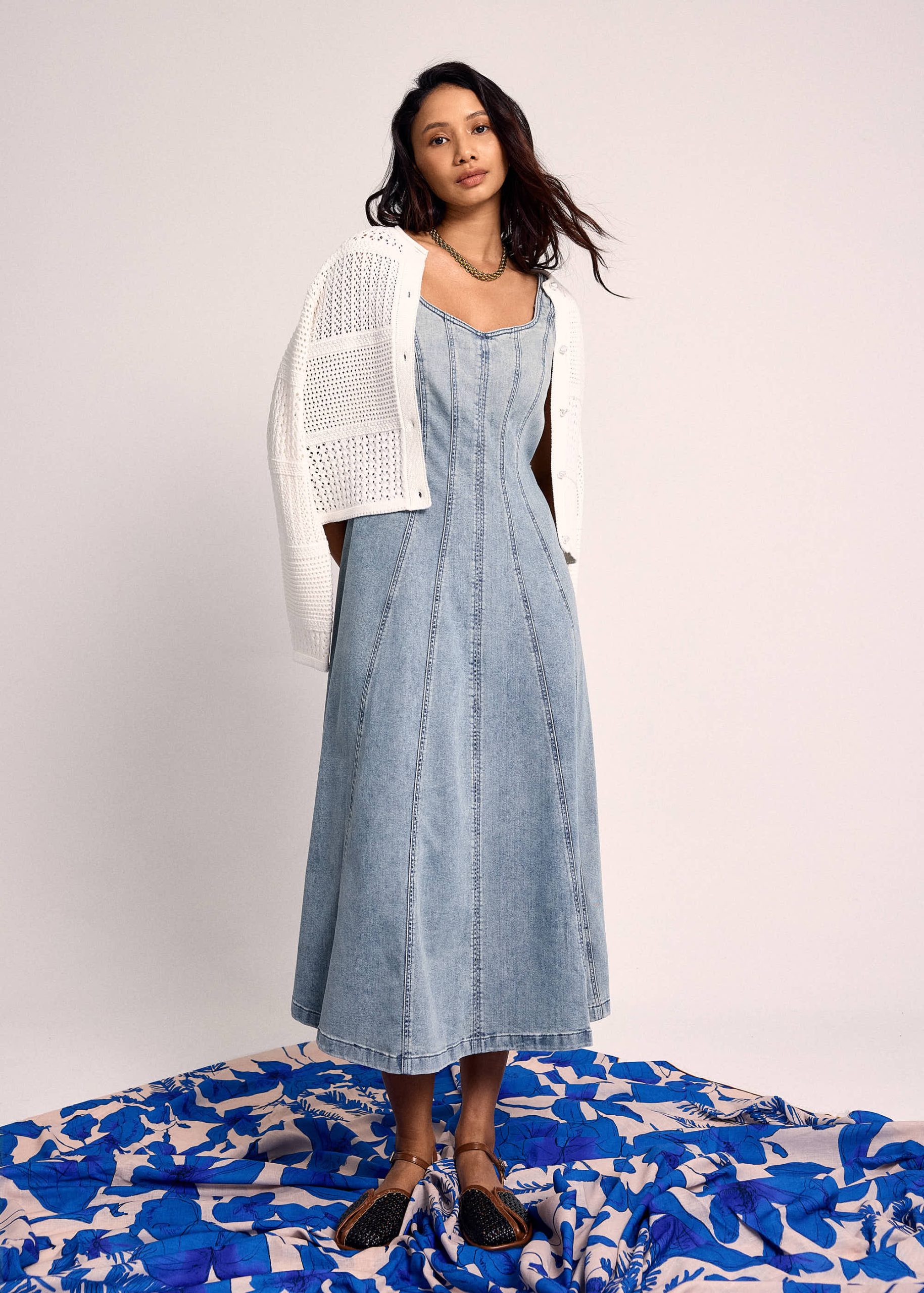 Relaxed Pointelle Knit Round Neck Cardigan - Image 8