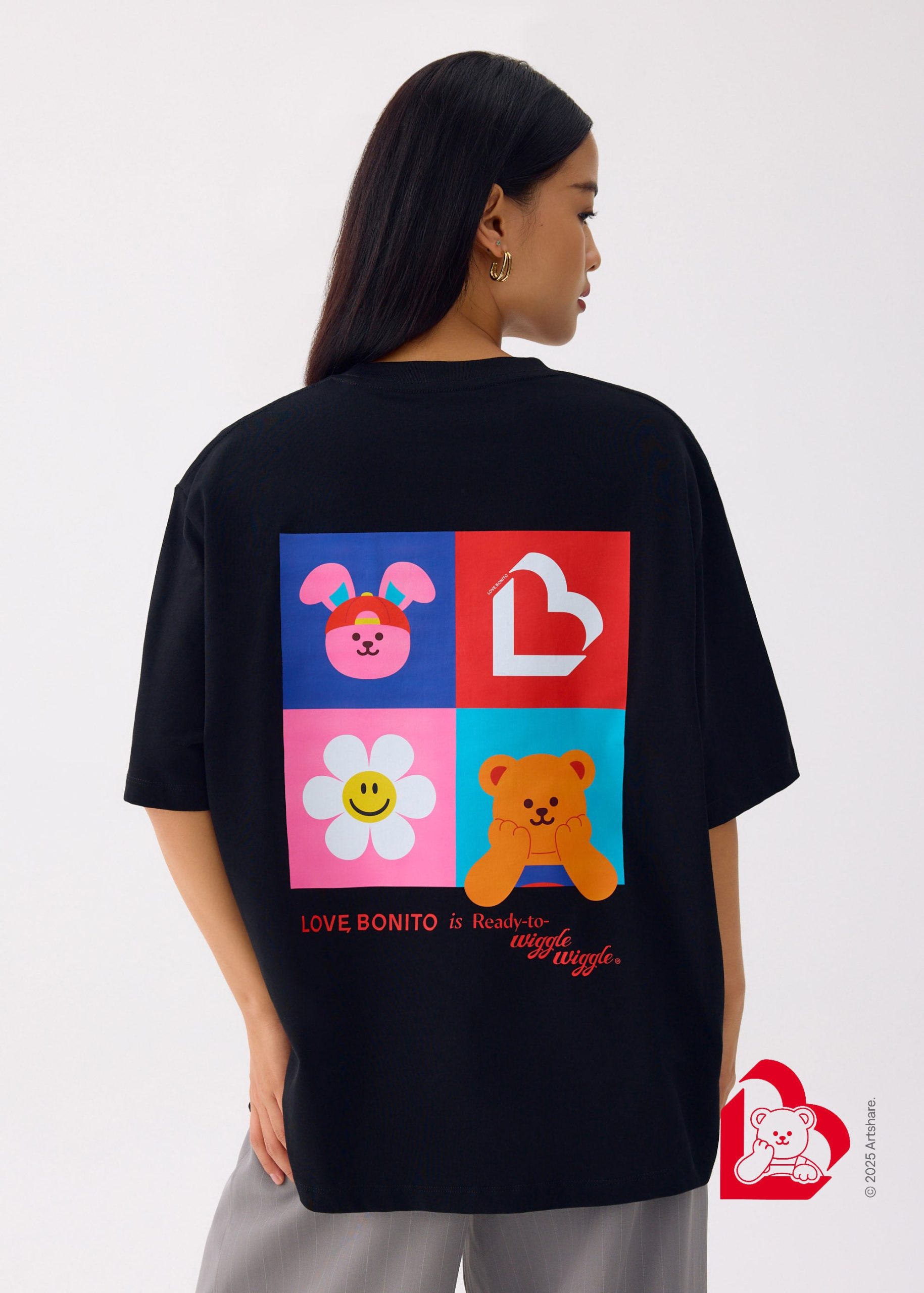 Love, Bonito | Wiggle Wiggle Unisex Oversized Drop Shoulder Tee in Black