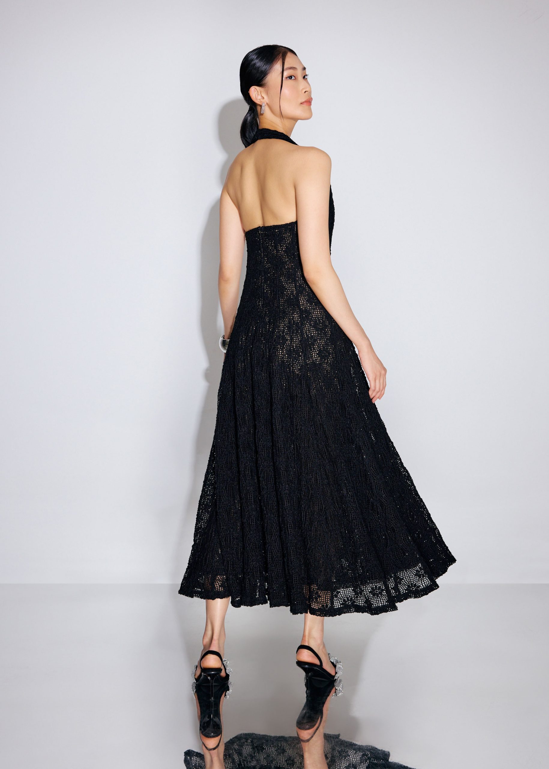 Crochet Halter Plunge Fit & Flare Midaxi Dress - Image 6