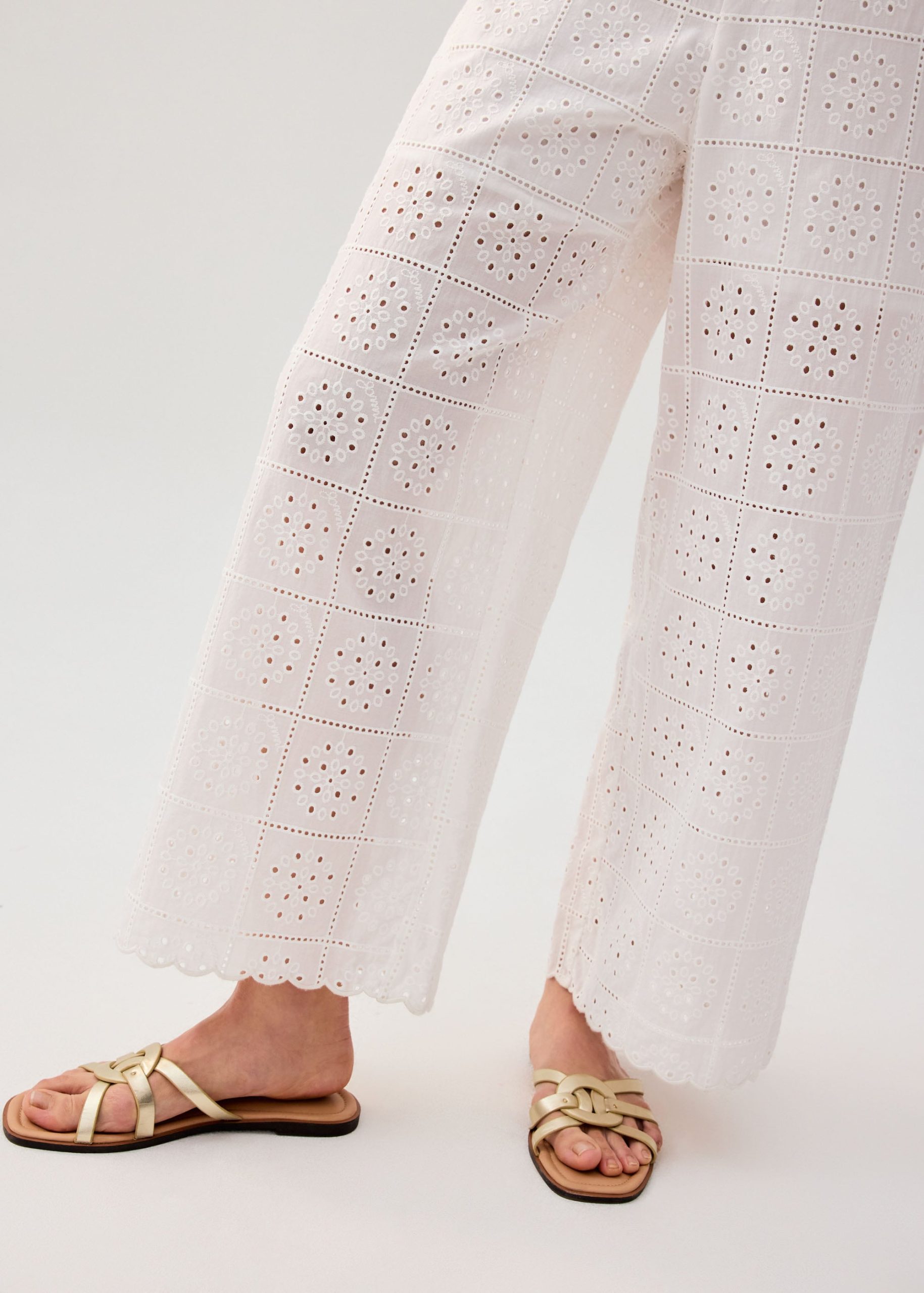 Elastic Cotton Broderie Mid Waist Straight Leg Pants - Image 5
