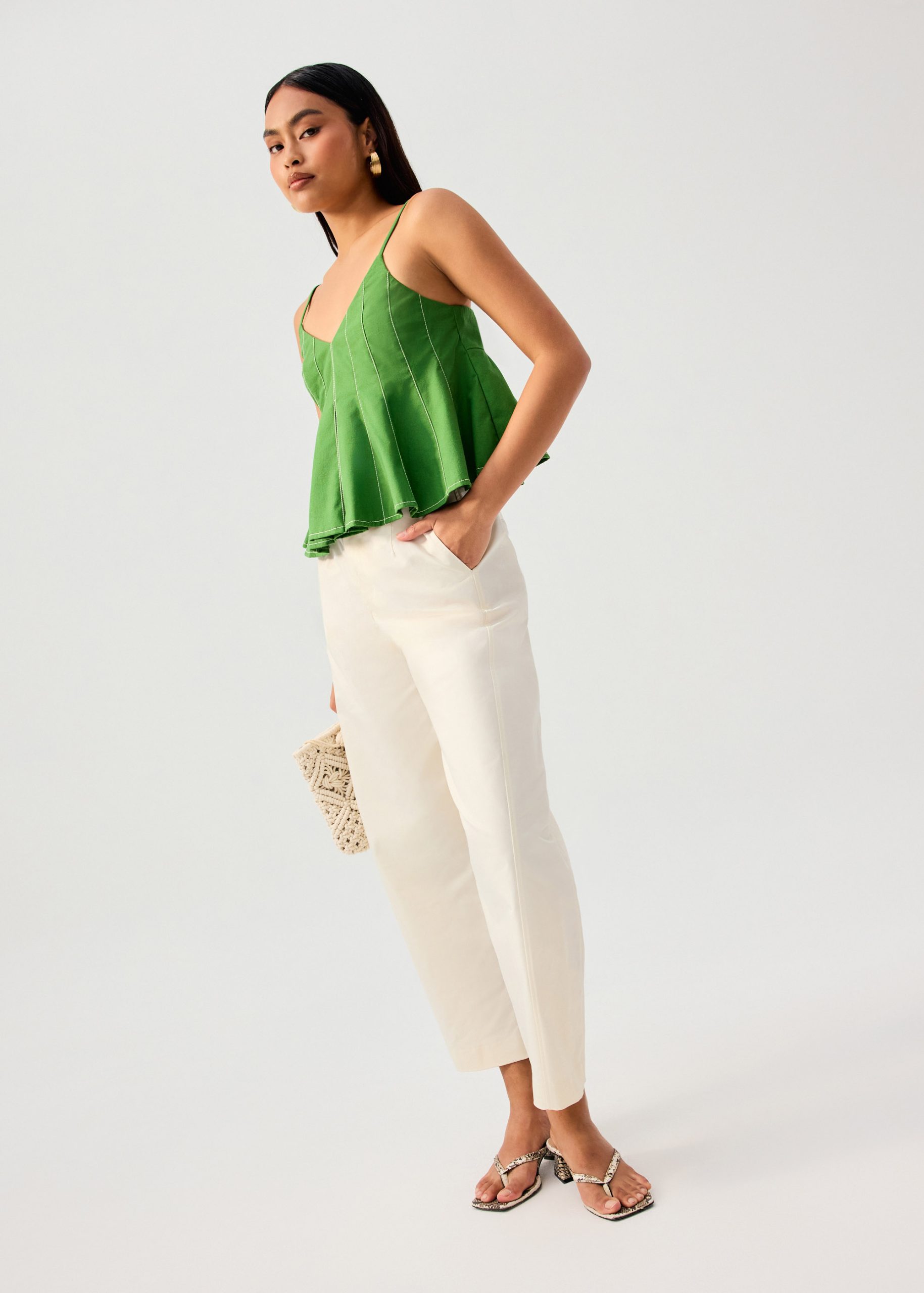 Contrast Stitch V-neck Peplum Camisole Top - Image 13