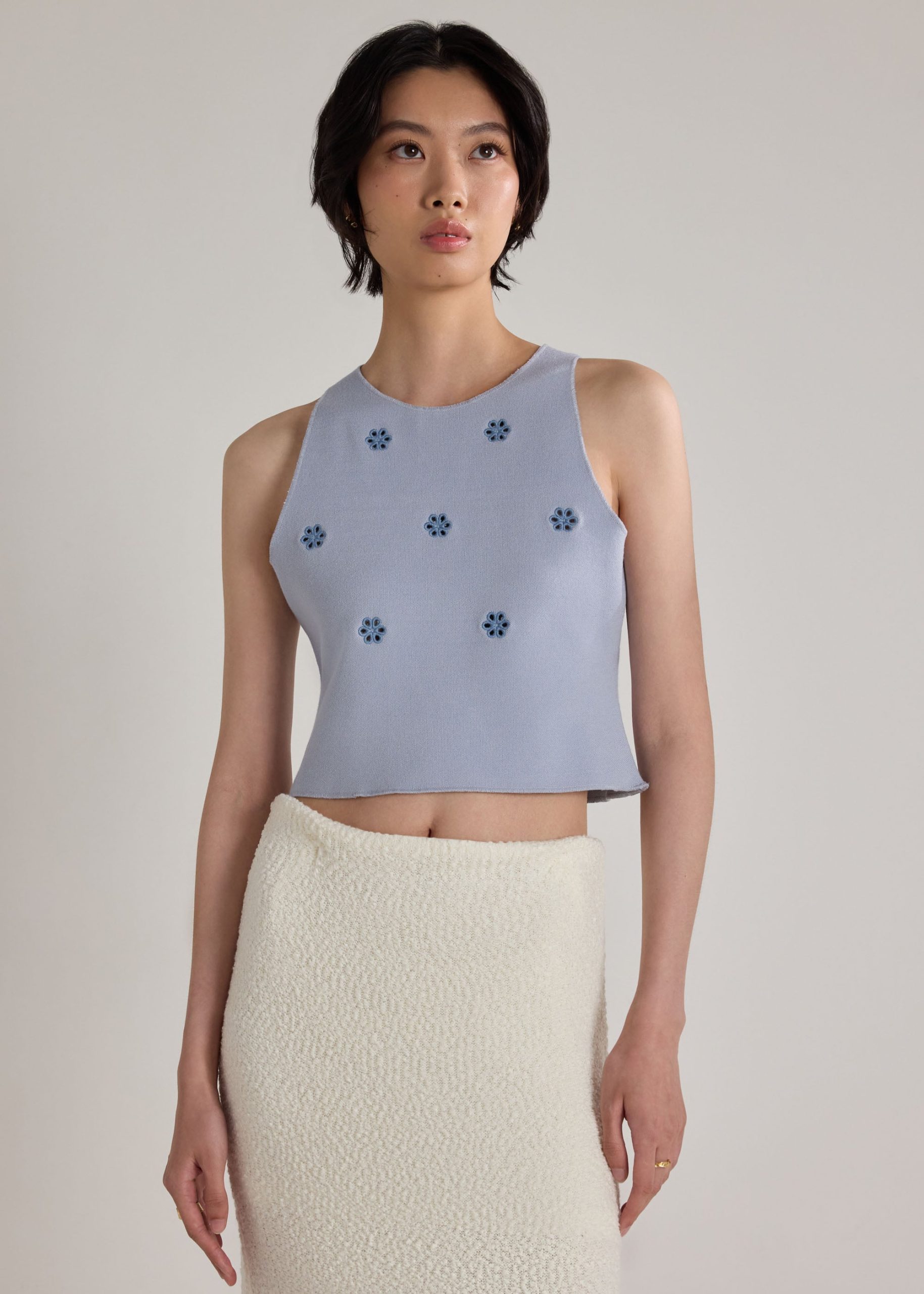 Floral Eyelet Knit Tank