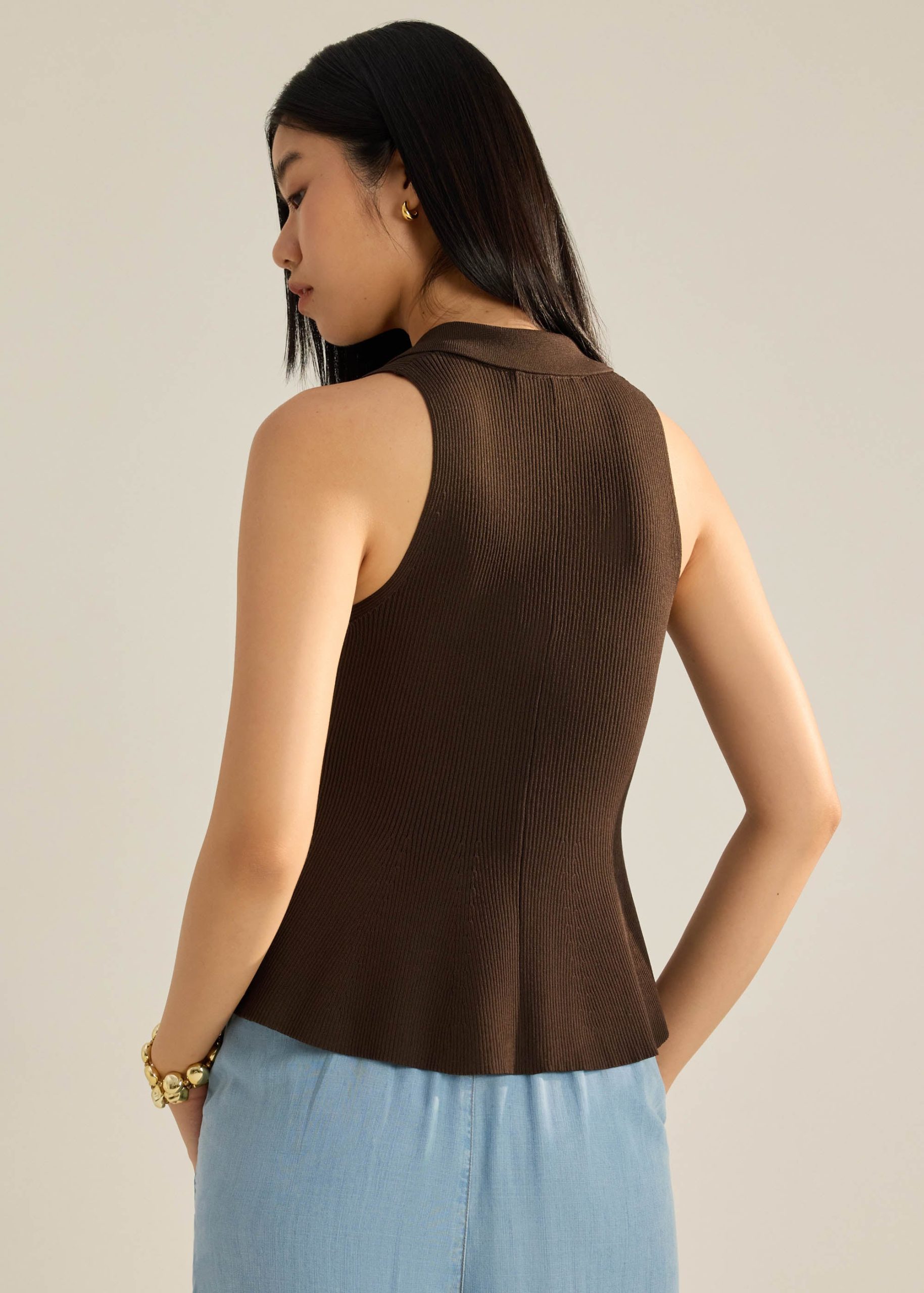 Knit Peplum Polo Top - Image 13