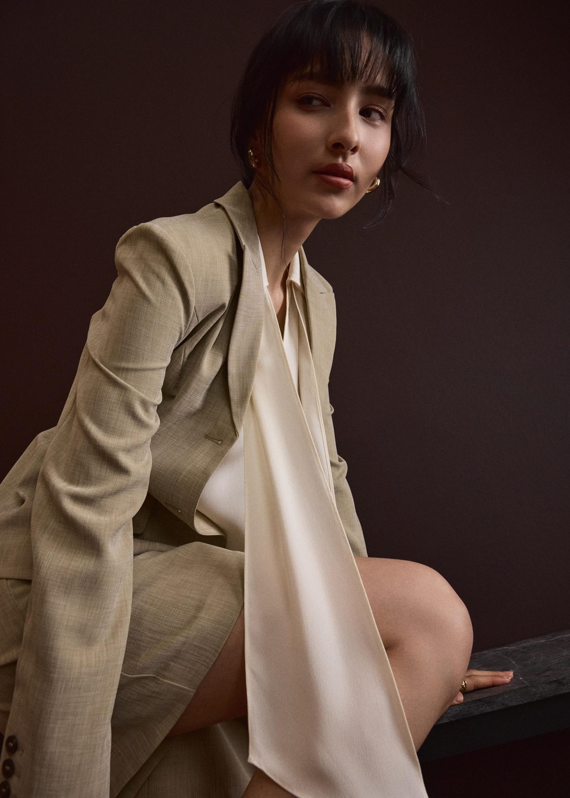 Ariska Detachable Sash Crepe Satin Collared Blouse - Image 9