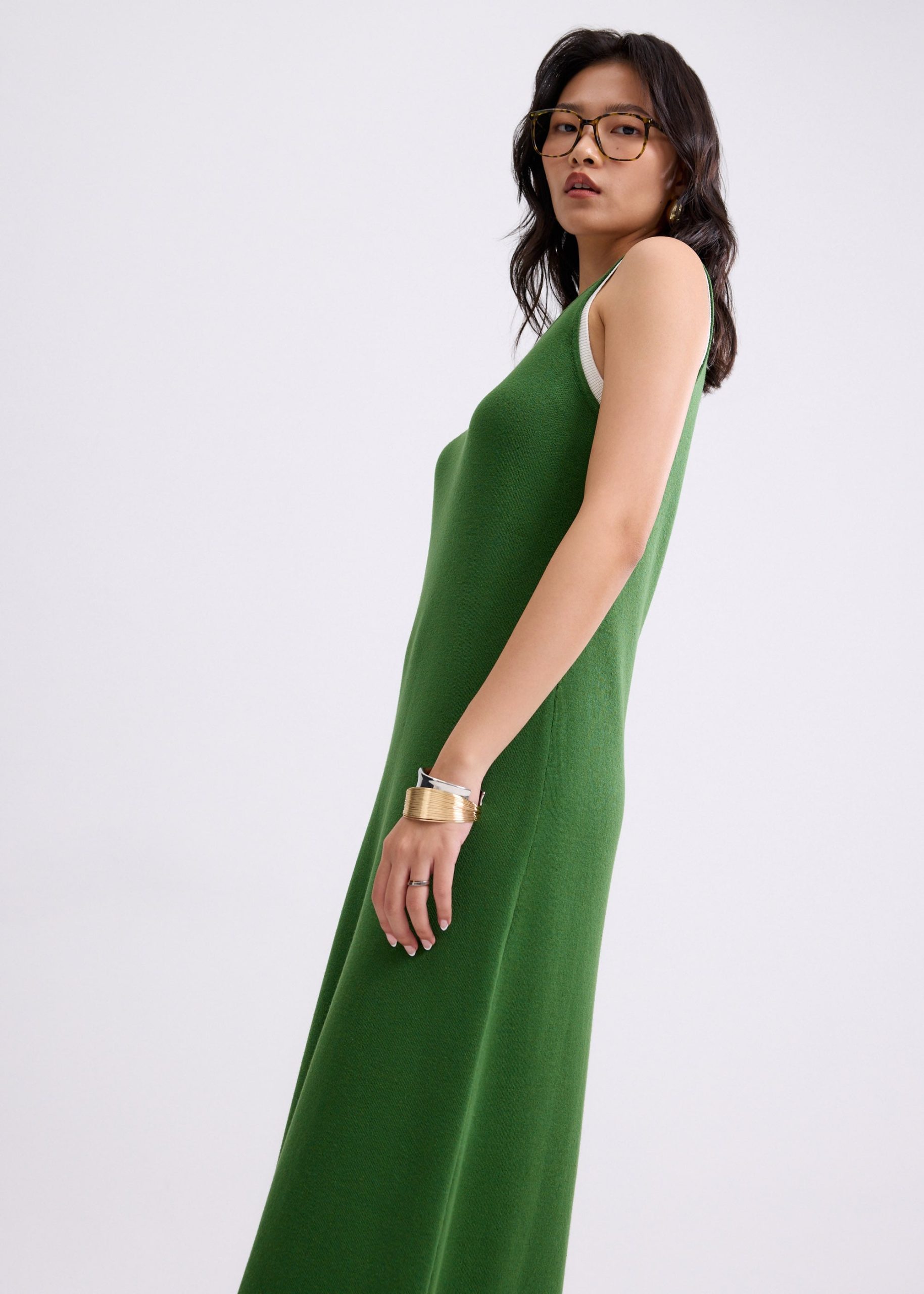 Layered Knit Scoop Neck A-line Midaxi Dress - Image 5