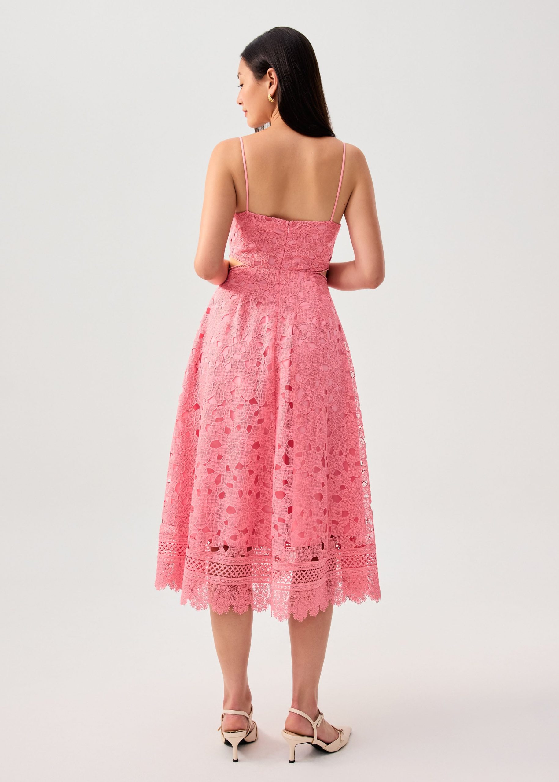 Lace Trim Cut Out Straight Neck Fit & Flare Midaxi Dress - Image 7