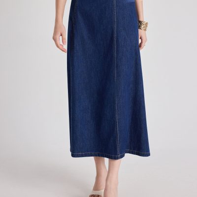 Denim Buckle Belt Wrap Skirt