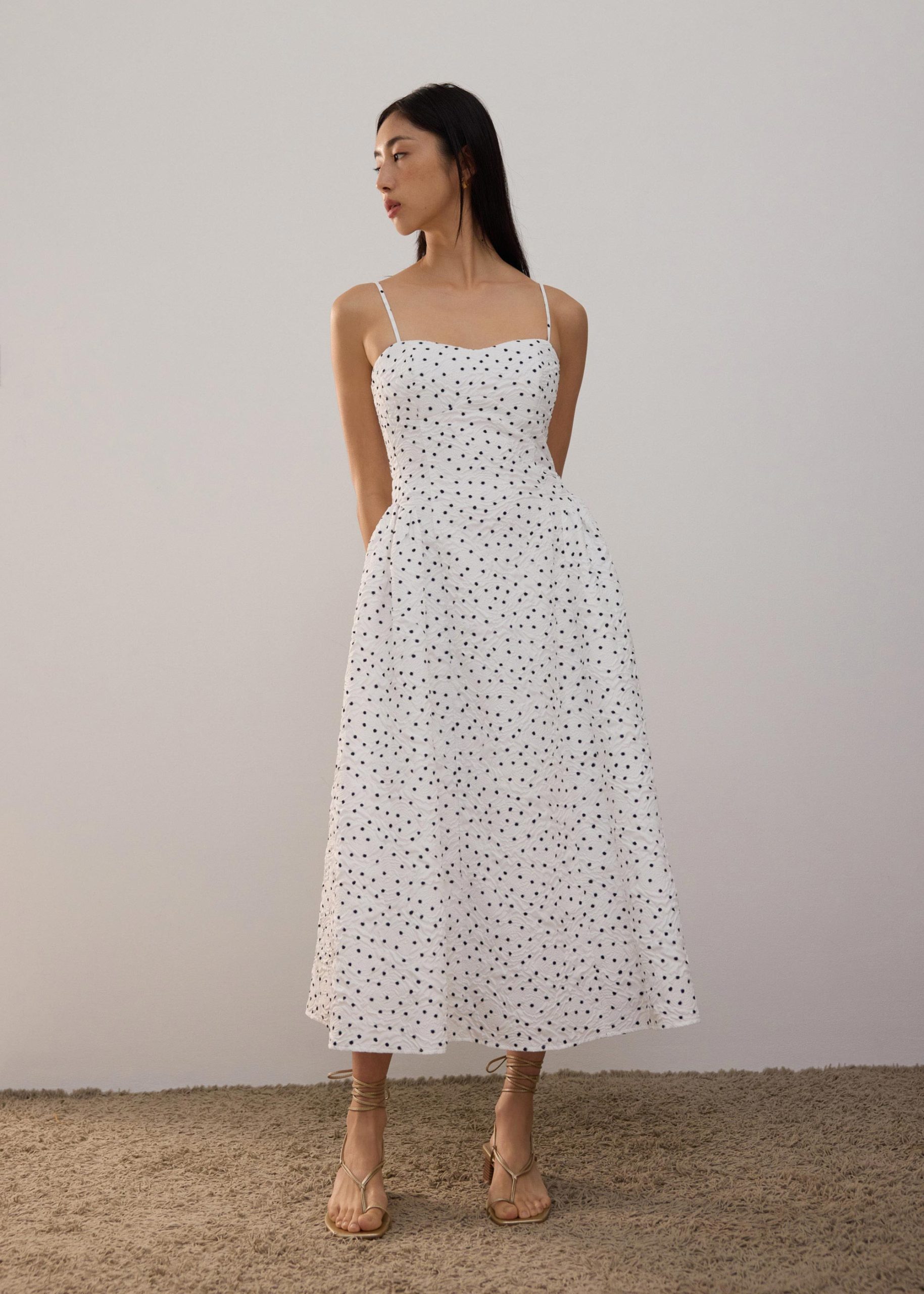 BraFree by LB Crinkled Polka Dot Sweetheart Fit & Flare Midaxi Dress - Image 8