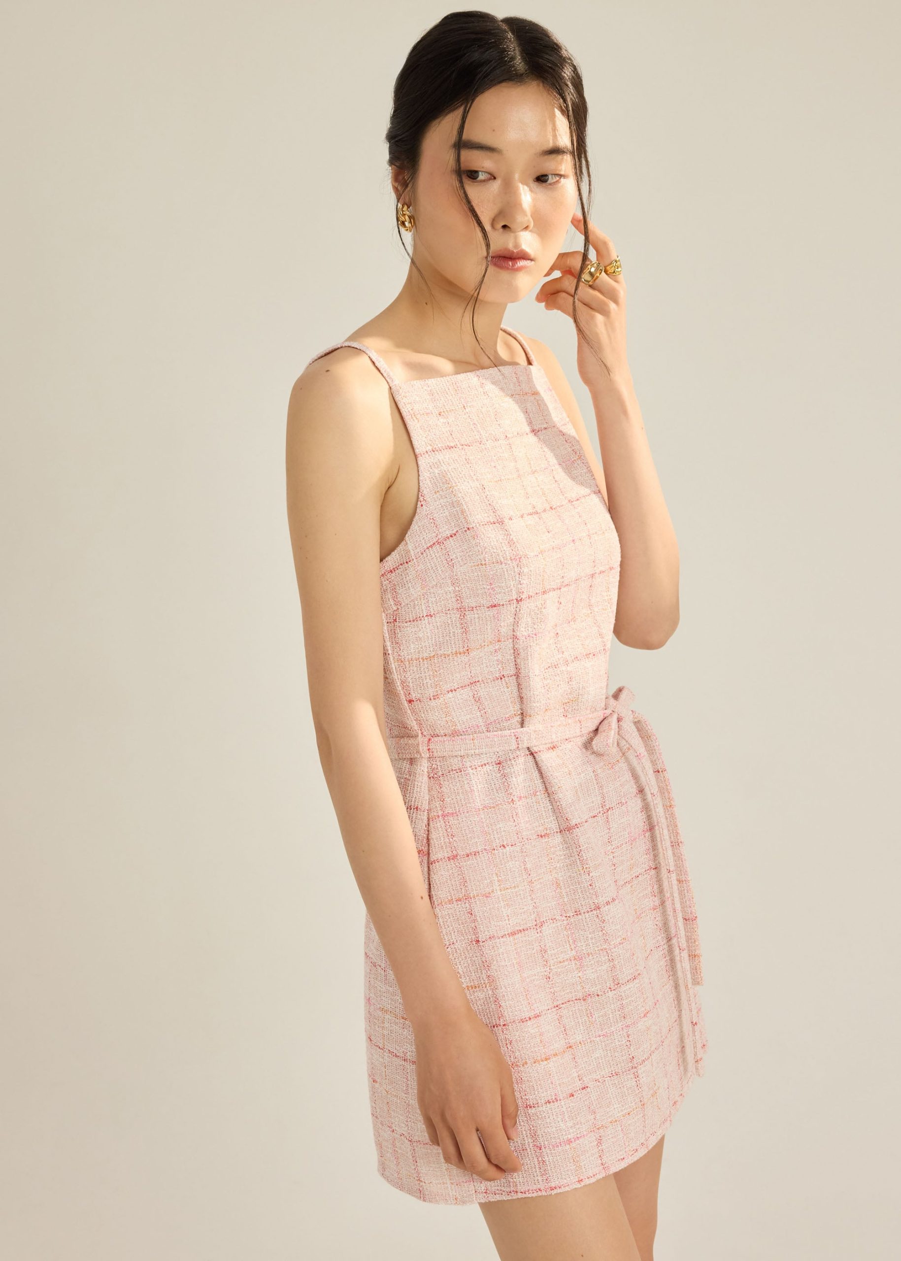 Tweed A-Line Dress With Sash - Image 8