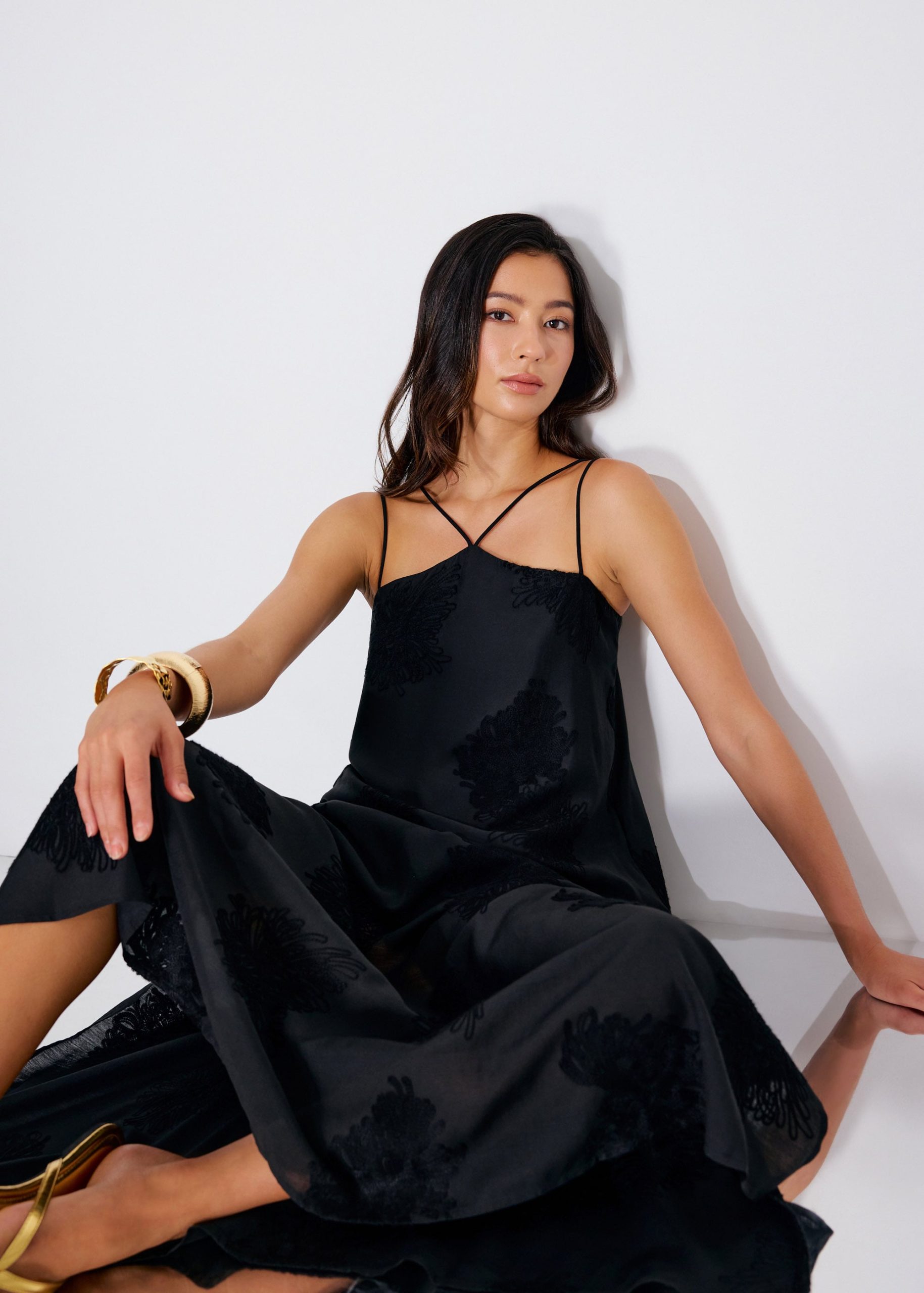 Embroidered Camisole Trapeze Maxi Dress - Image 4