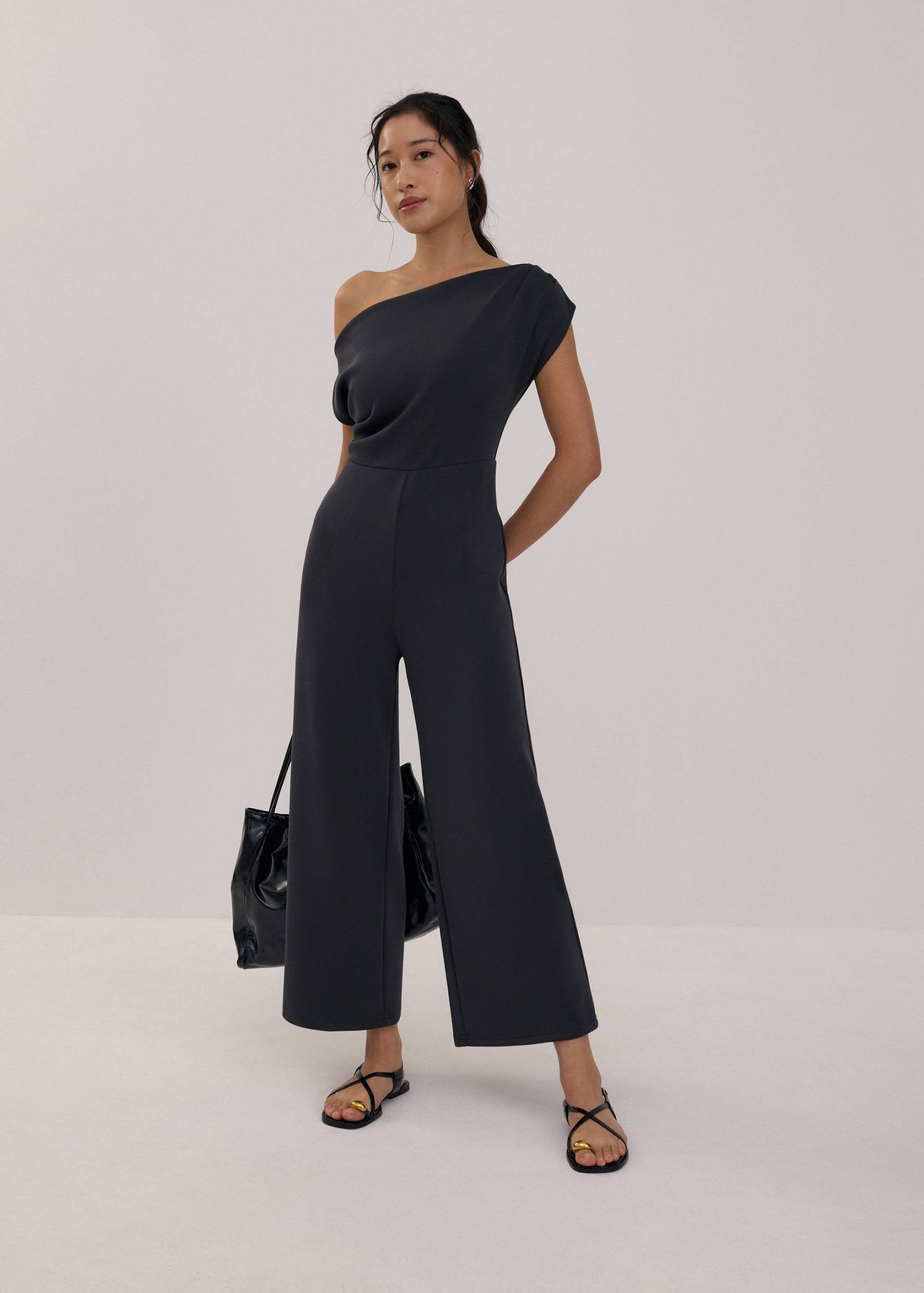 Pleated Neoprene Asymmetric Jumpsuit - Image 6