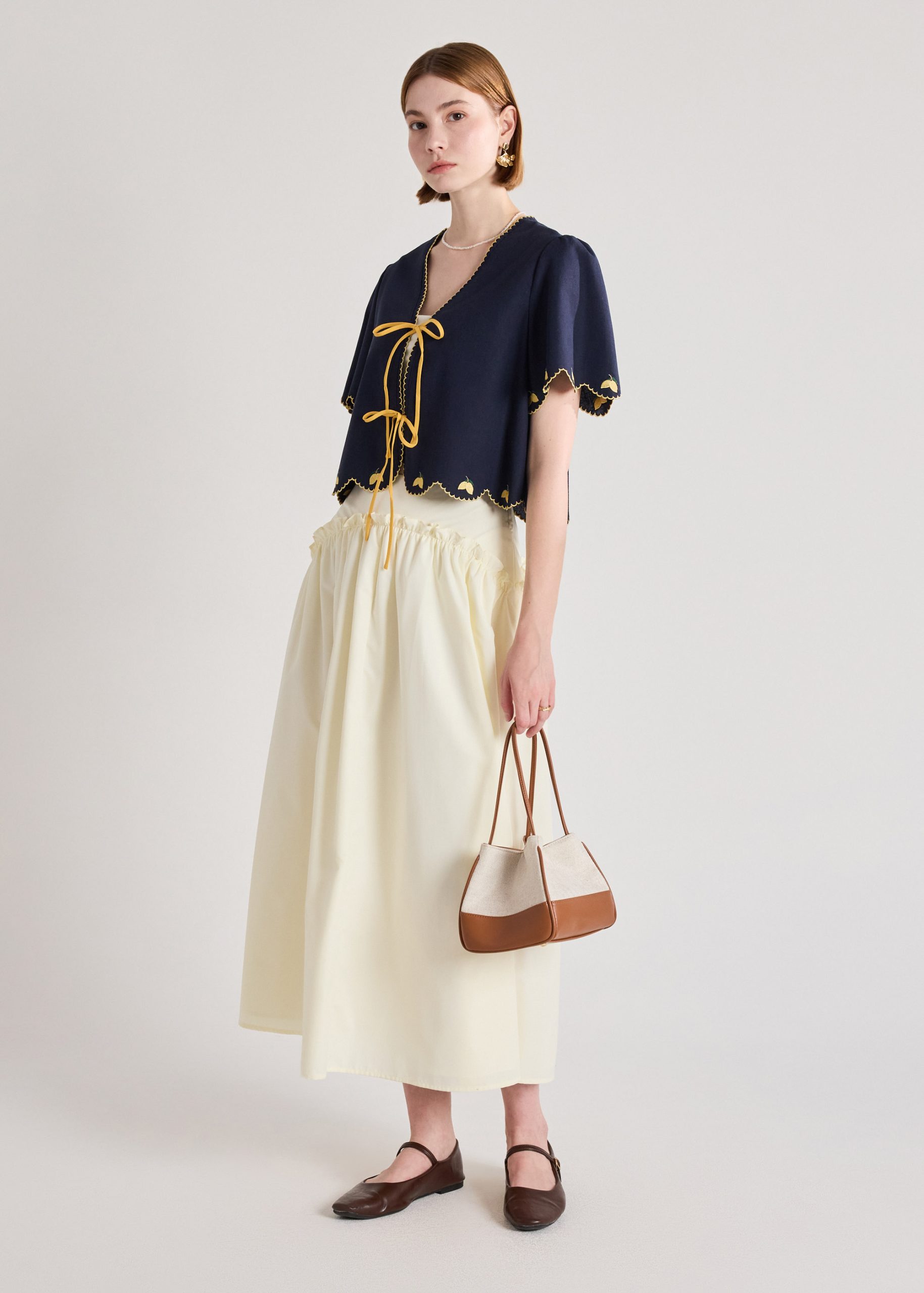 Embroidered Ribbon Tie Blouse - Image 2