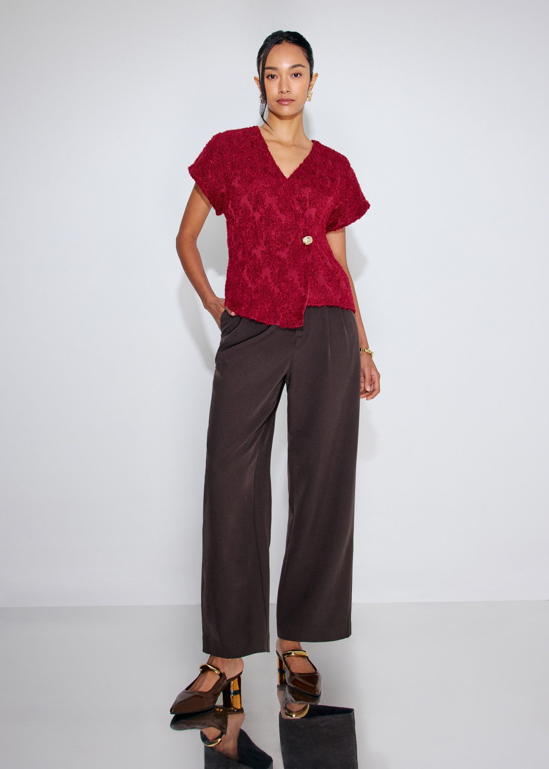 Sonam Textured V-neck Drop Sleeve Top - Image 12