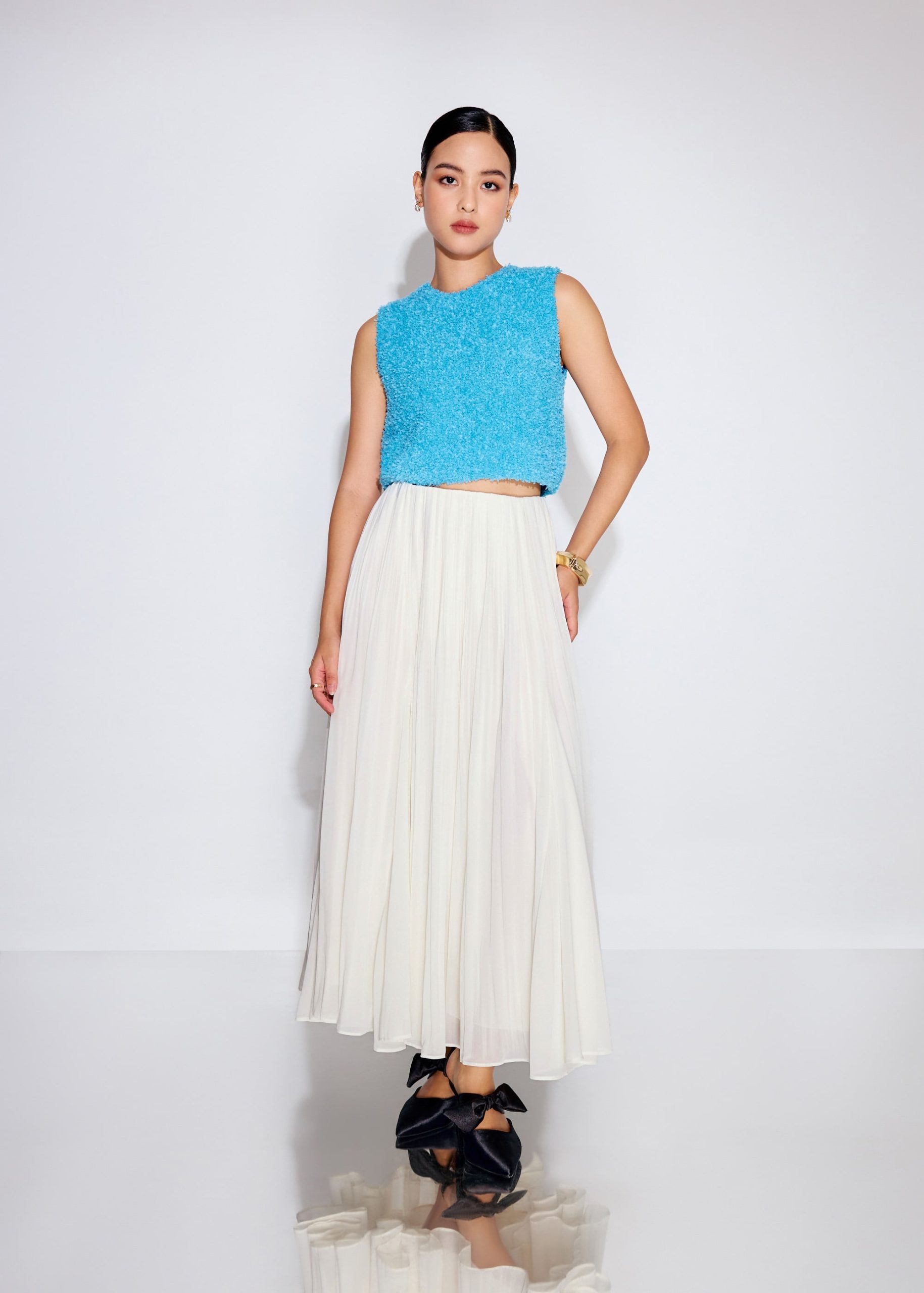 Elastic Pleated Flare Midaxi Skirt - Image 7