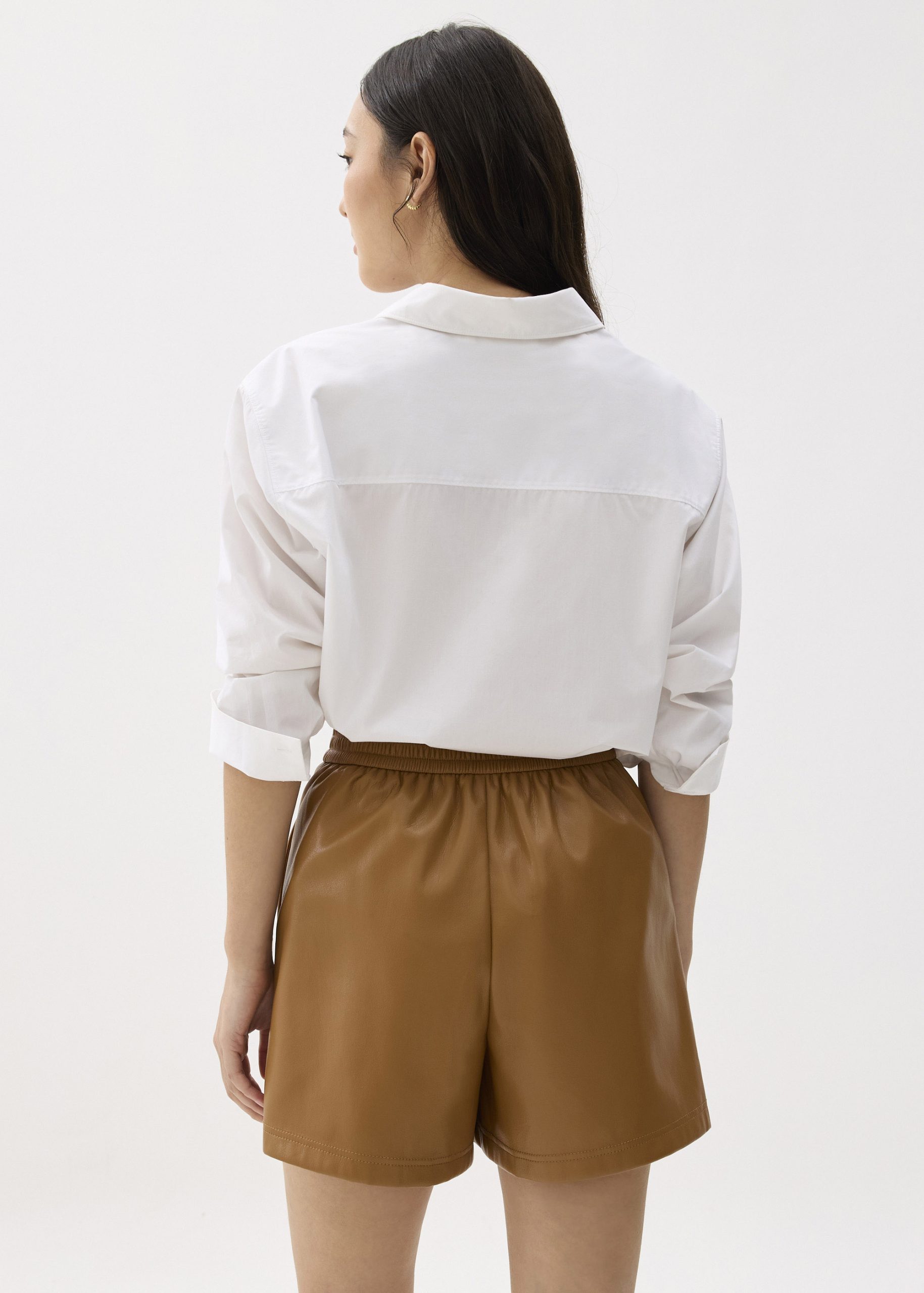 Elastic Vegan Leather High Waist A-line Shorts - Image 12