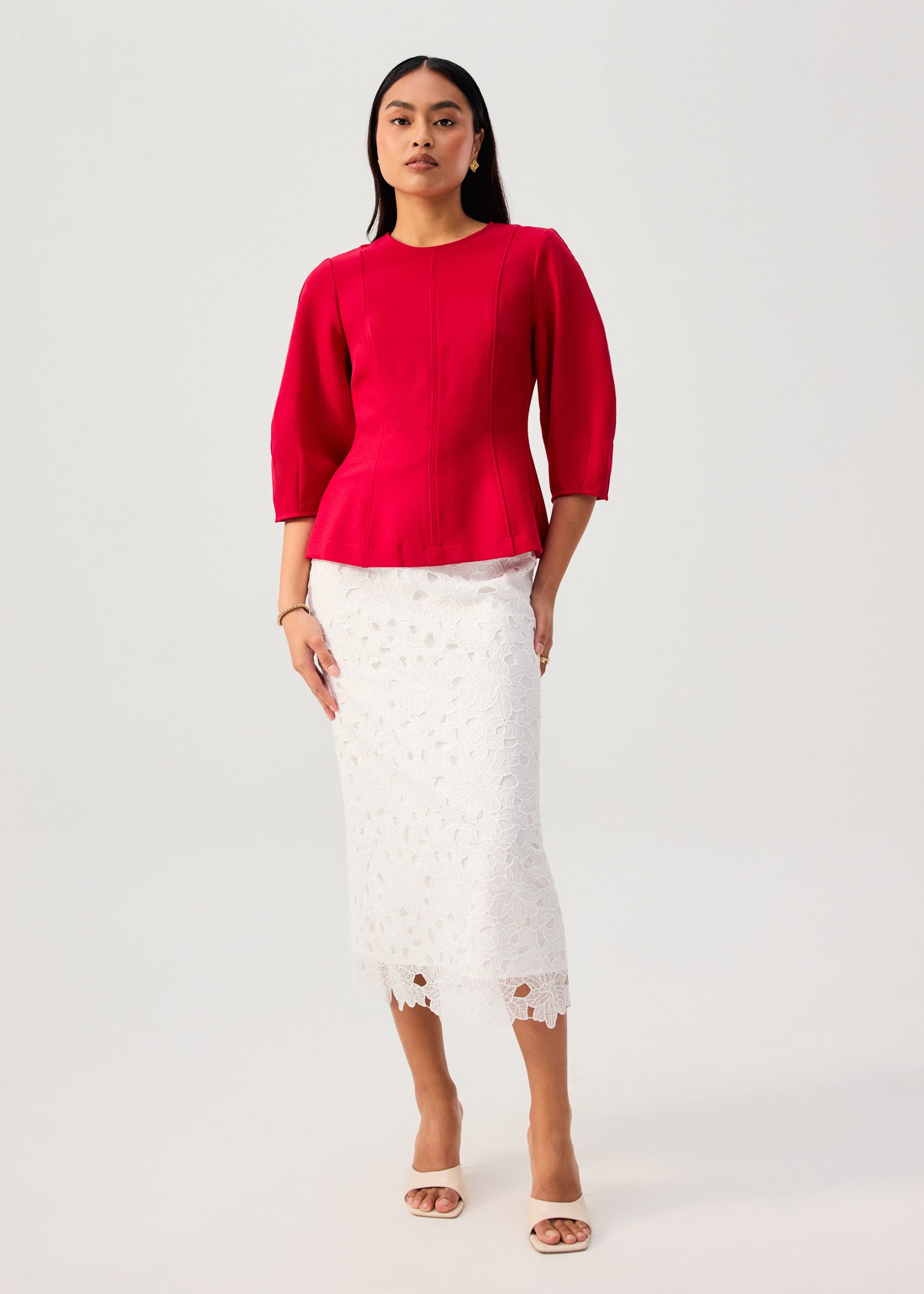 Eunice Panelled Round Neck Puff Sleeve Top - Image 2