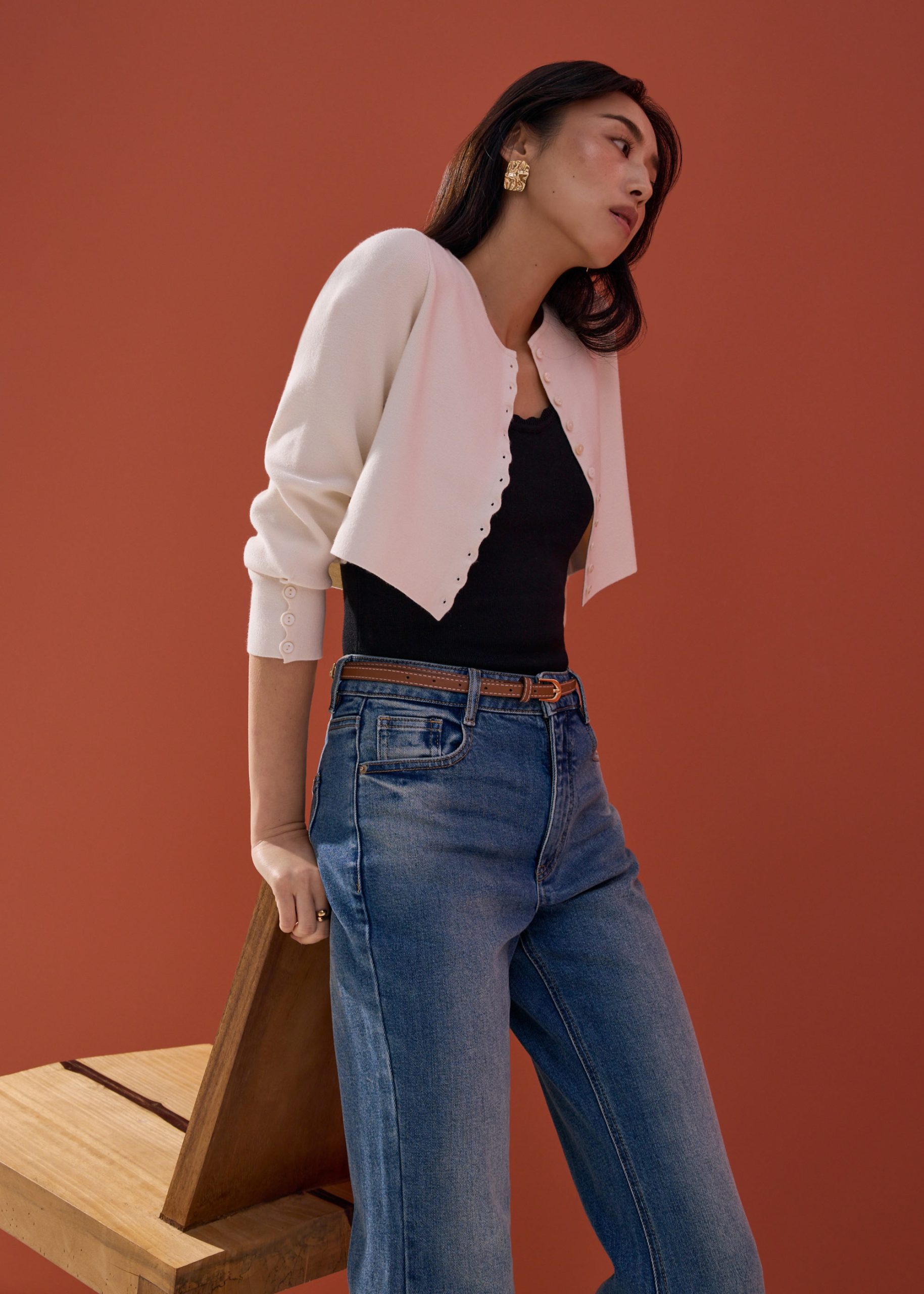 Malee Boxy Knit Scallop Edge Cardigan - Image 12