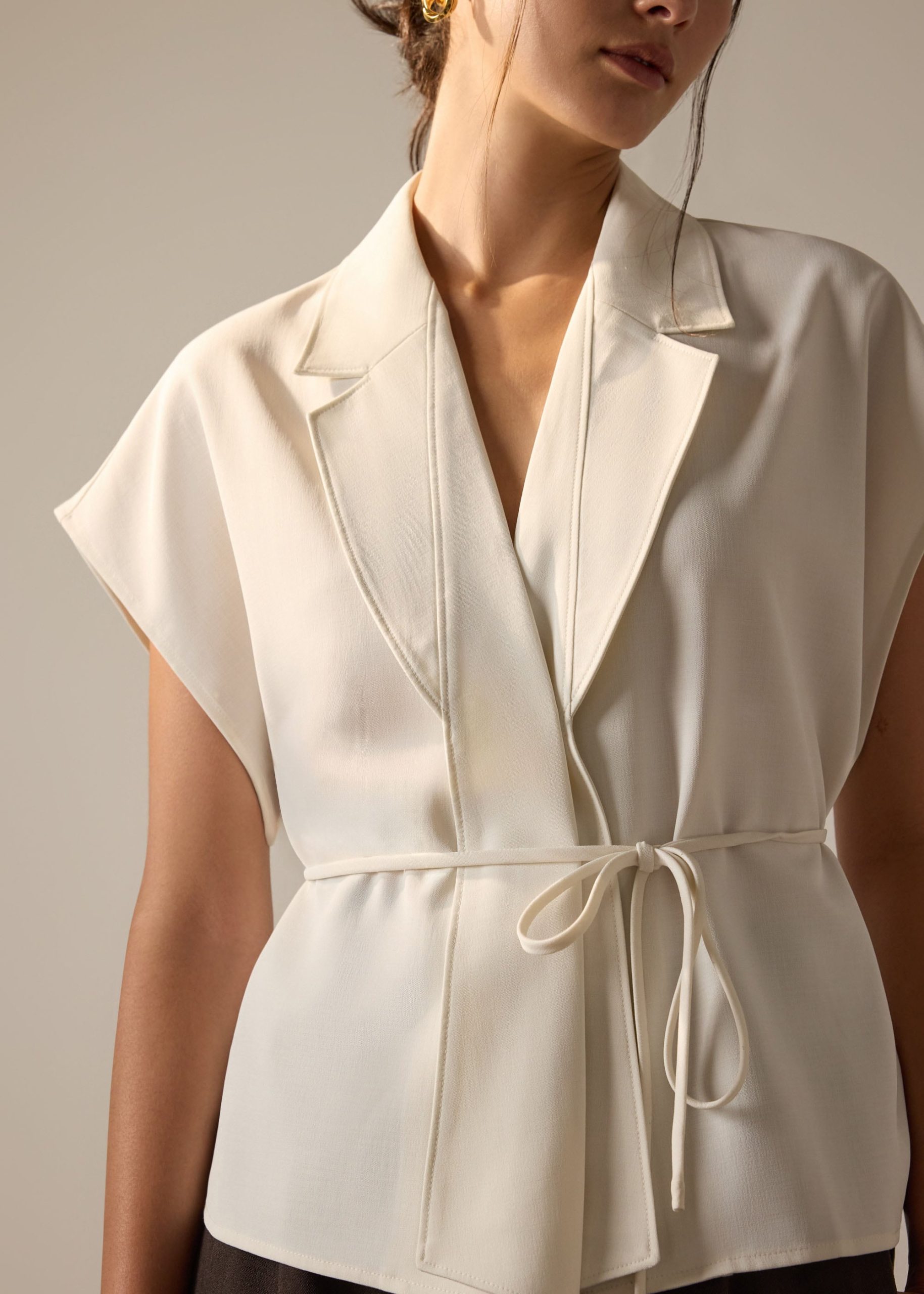 Vina Detachable Sash Melange Front Wrap Top - Image 6