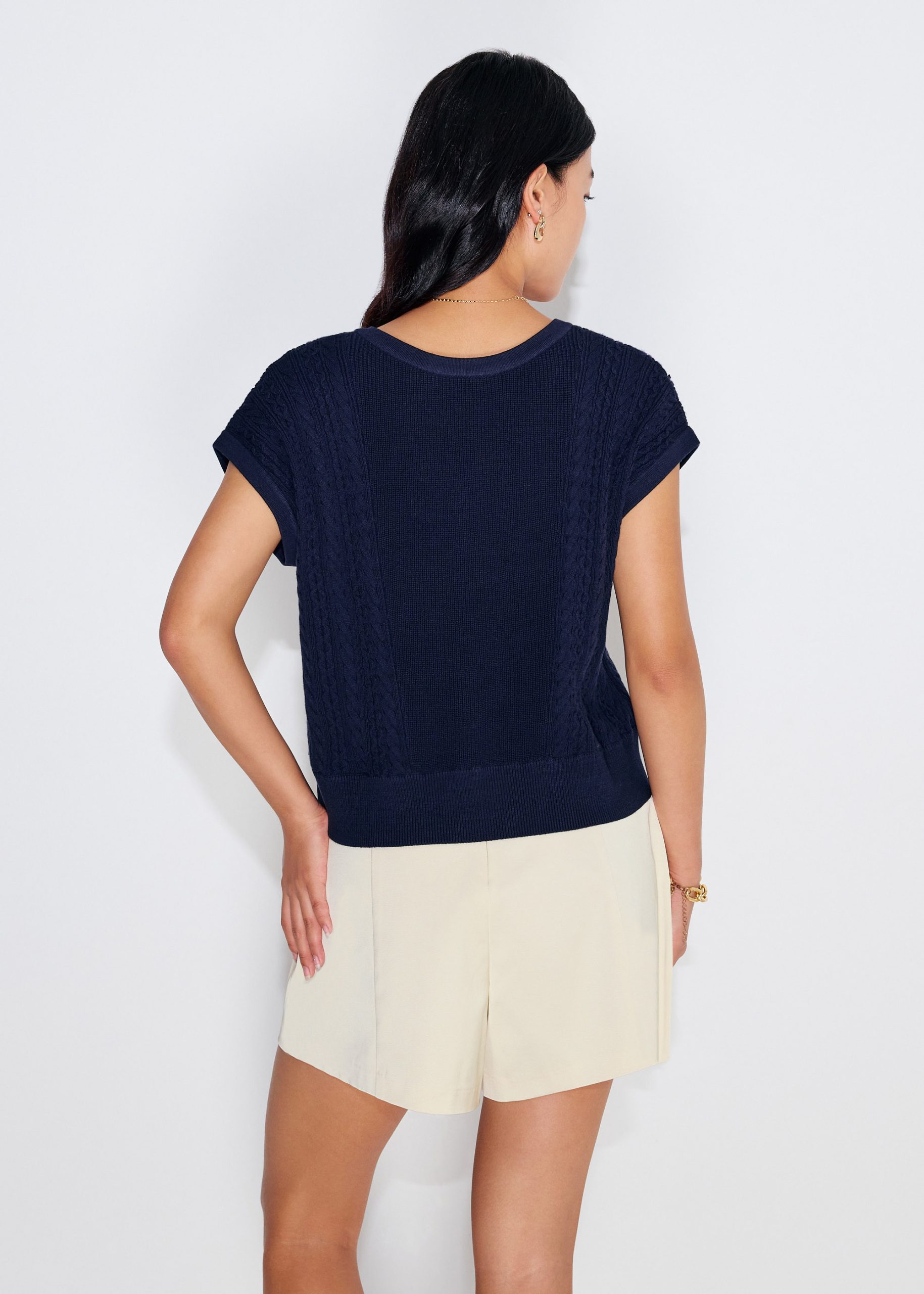 Relaxed Pearl Embellished Cable Knit Shell Top - Image 11