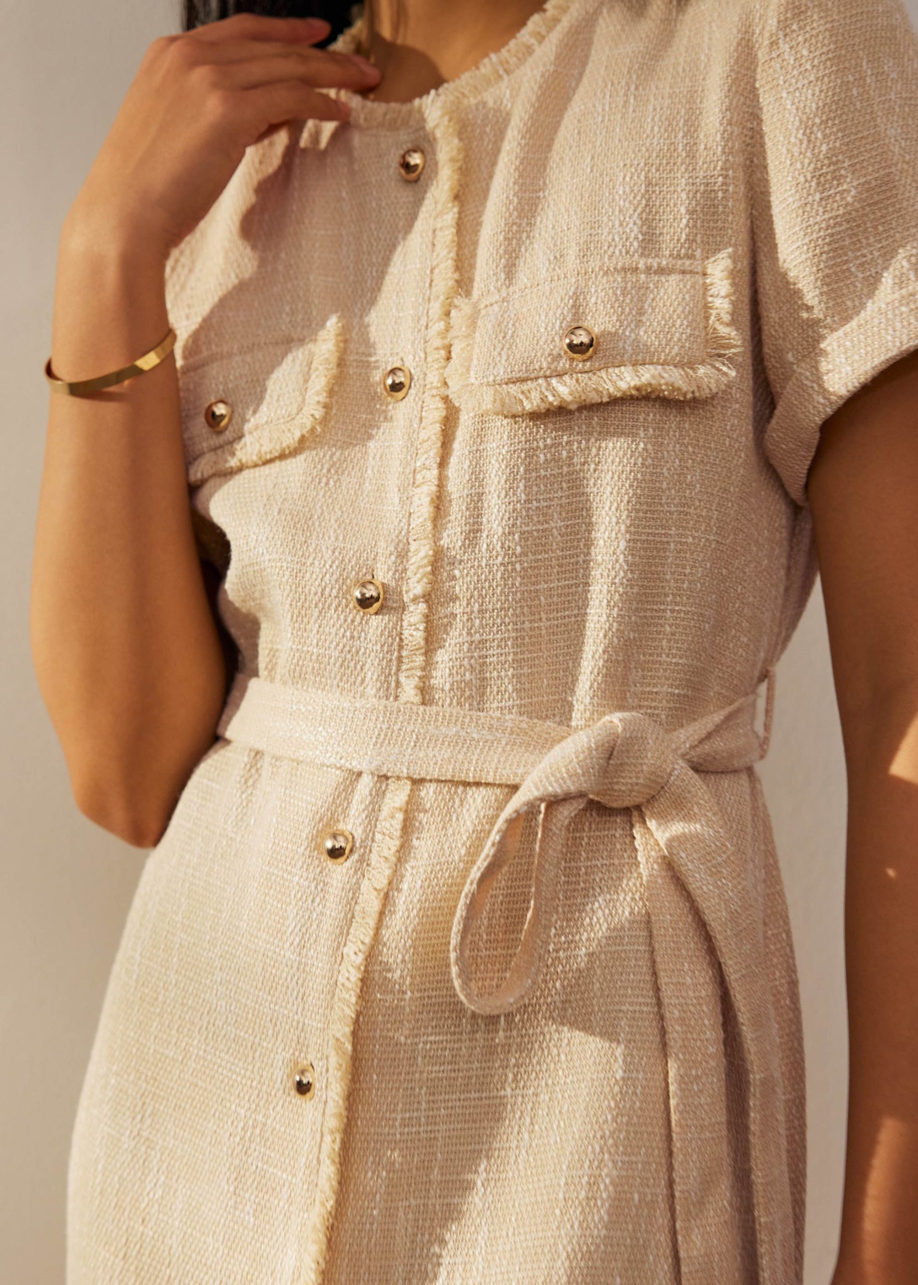Tweed Belted Button Down Shift Dress - Image 3