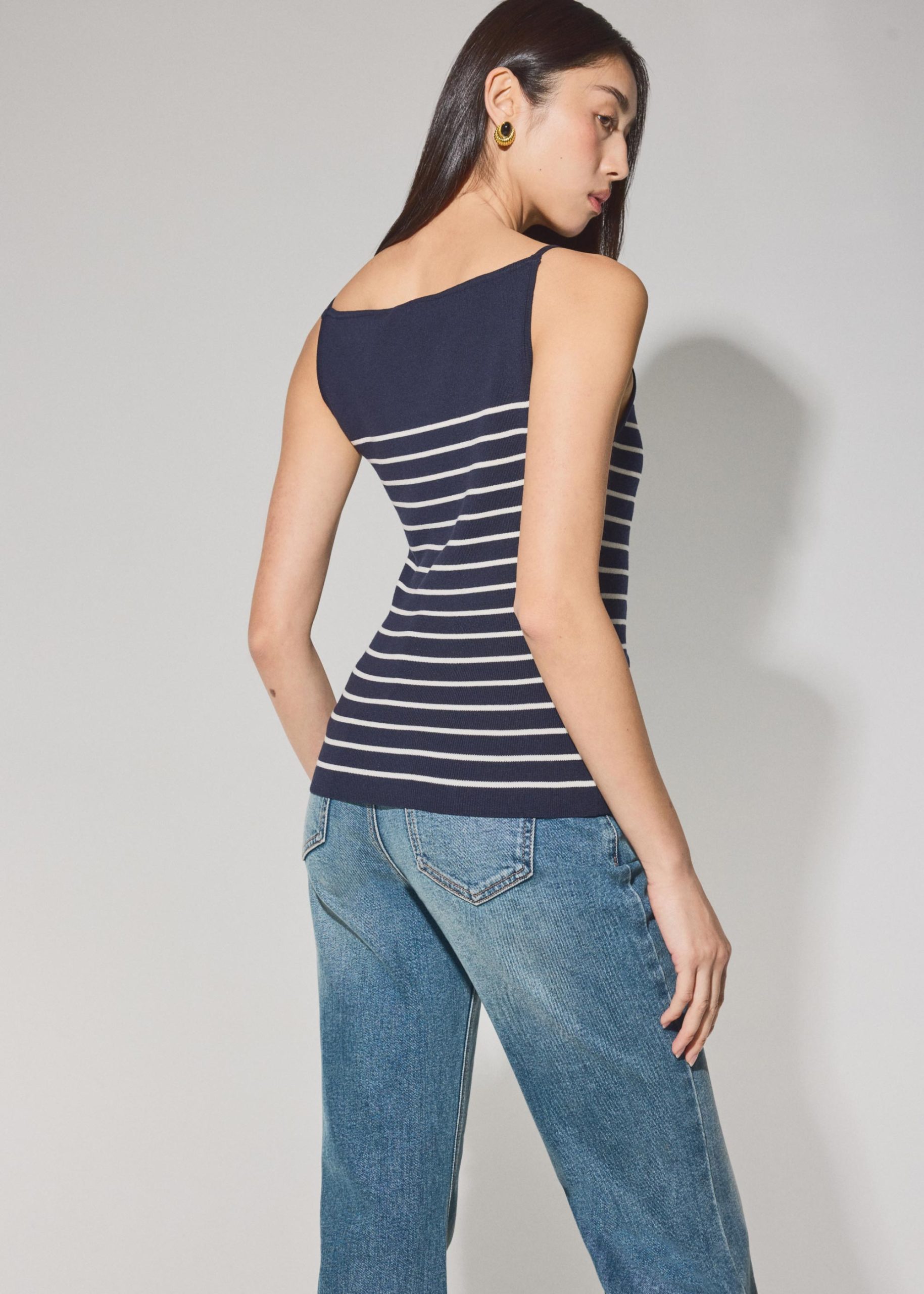 Adele Striped Lyocell Boat Neck Fitted Top - Image 21