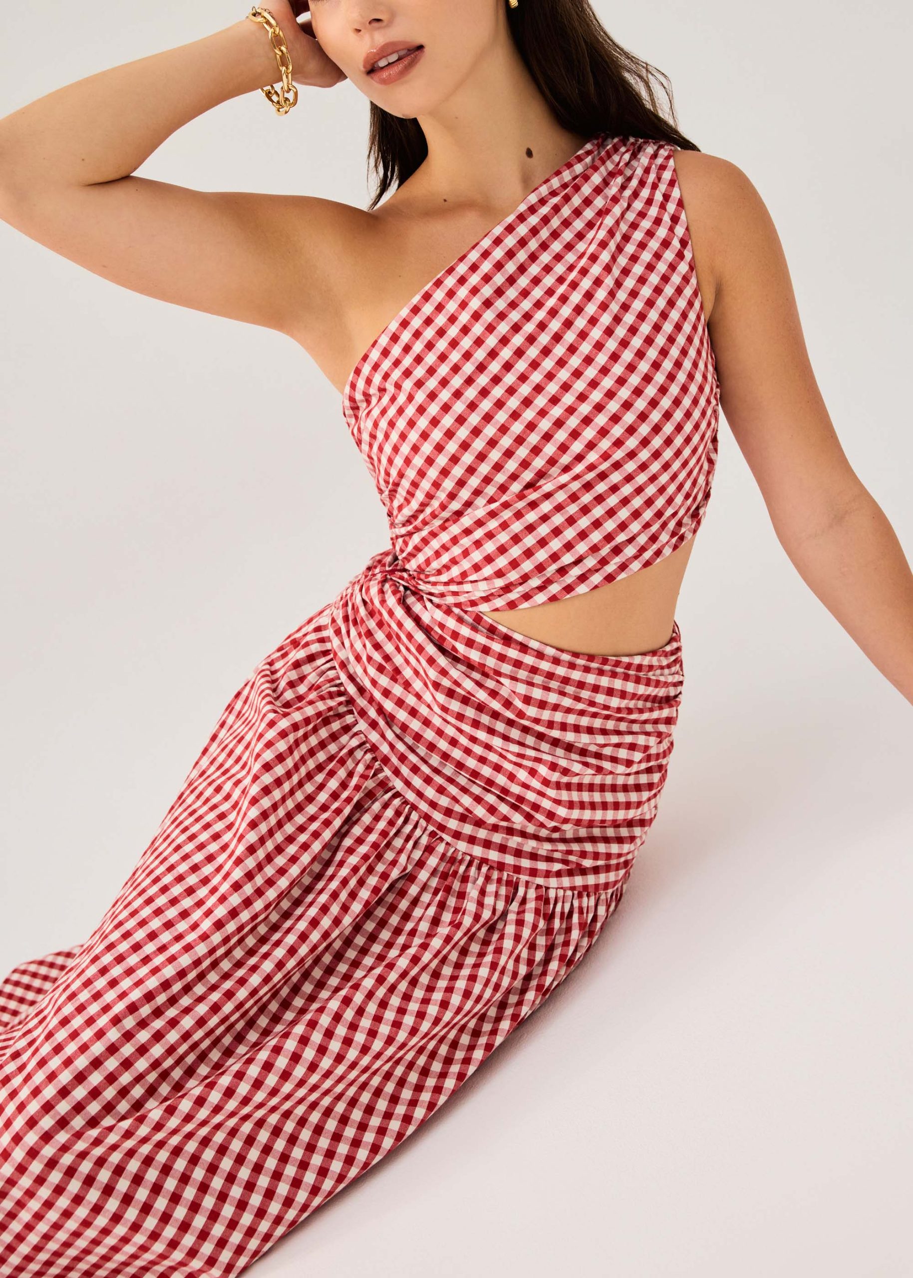 Gingham Cotton Cut Out Toga Fit & Flare Maxi Dress - Image 6