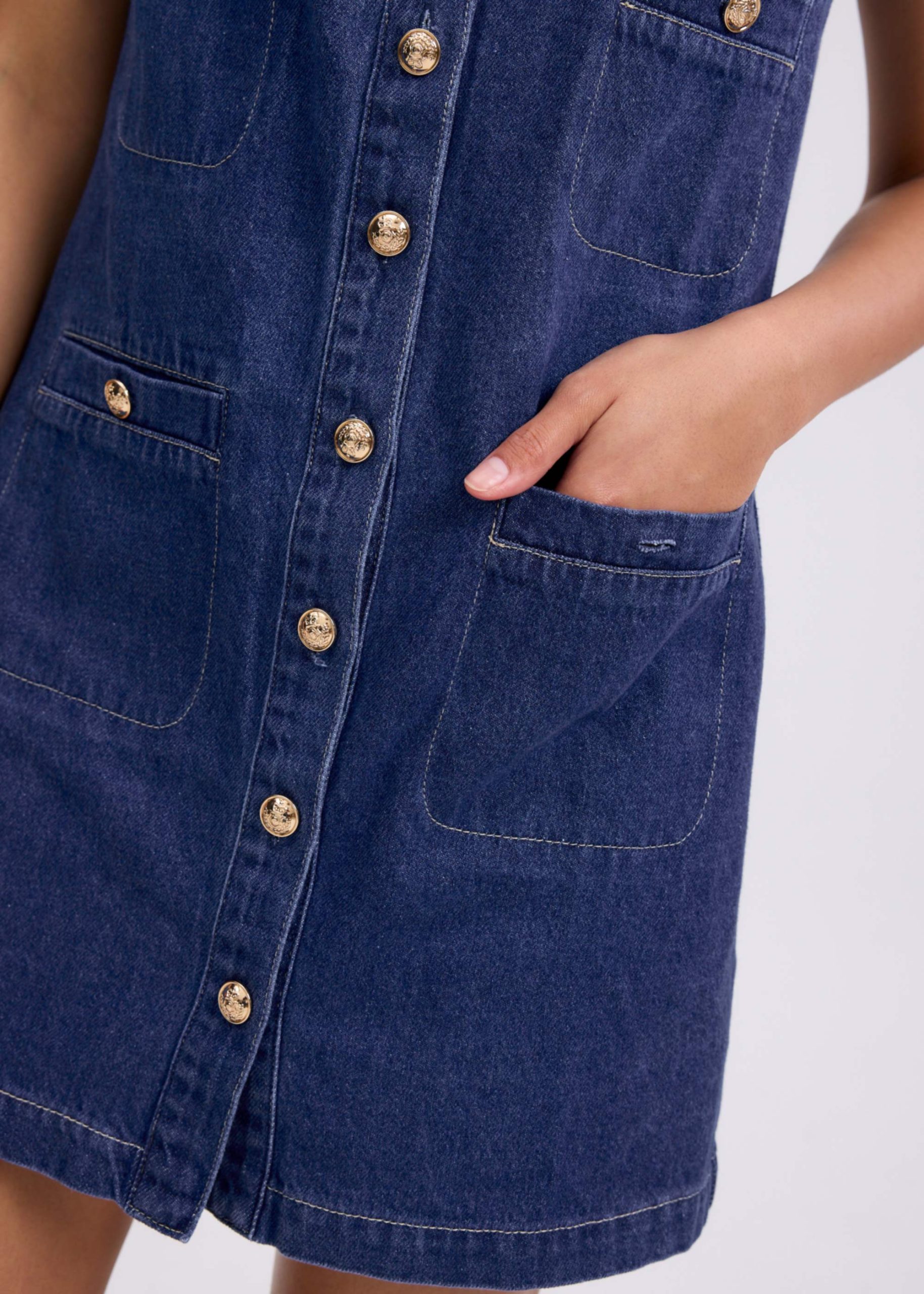 Denim Round Neck Shift Mini Dress - Image 3