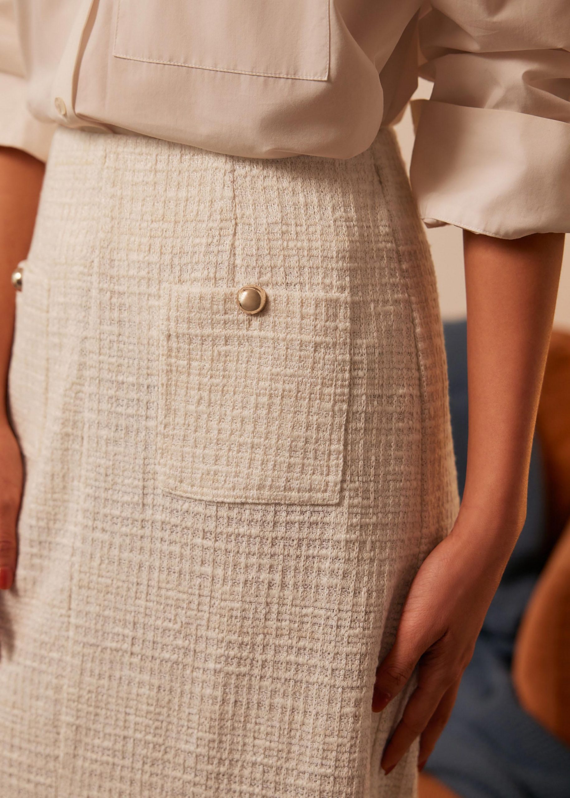 High Waist Tweed Column Midi Skirt - Image 4