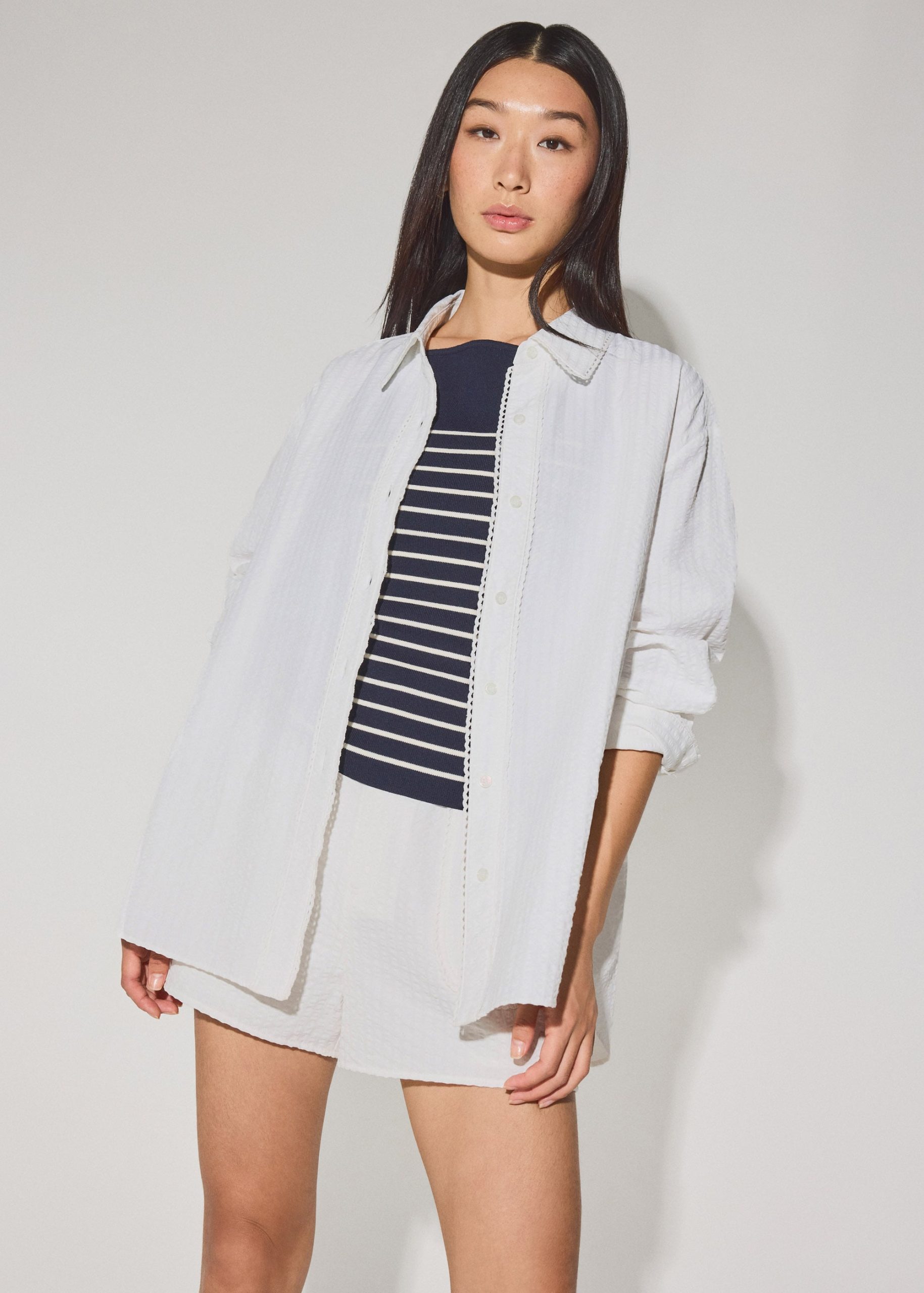 RuchedReady® Relaxed Striped Cotton Scallop Trim Shirt - Image 5