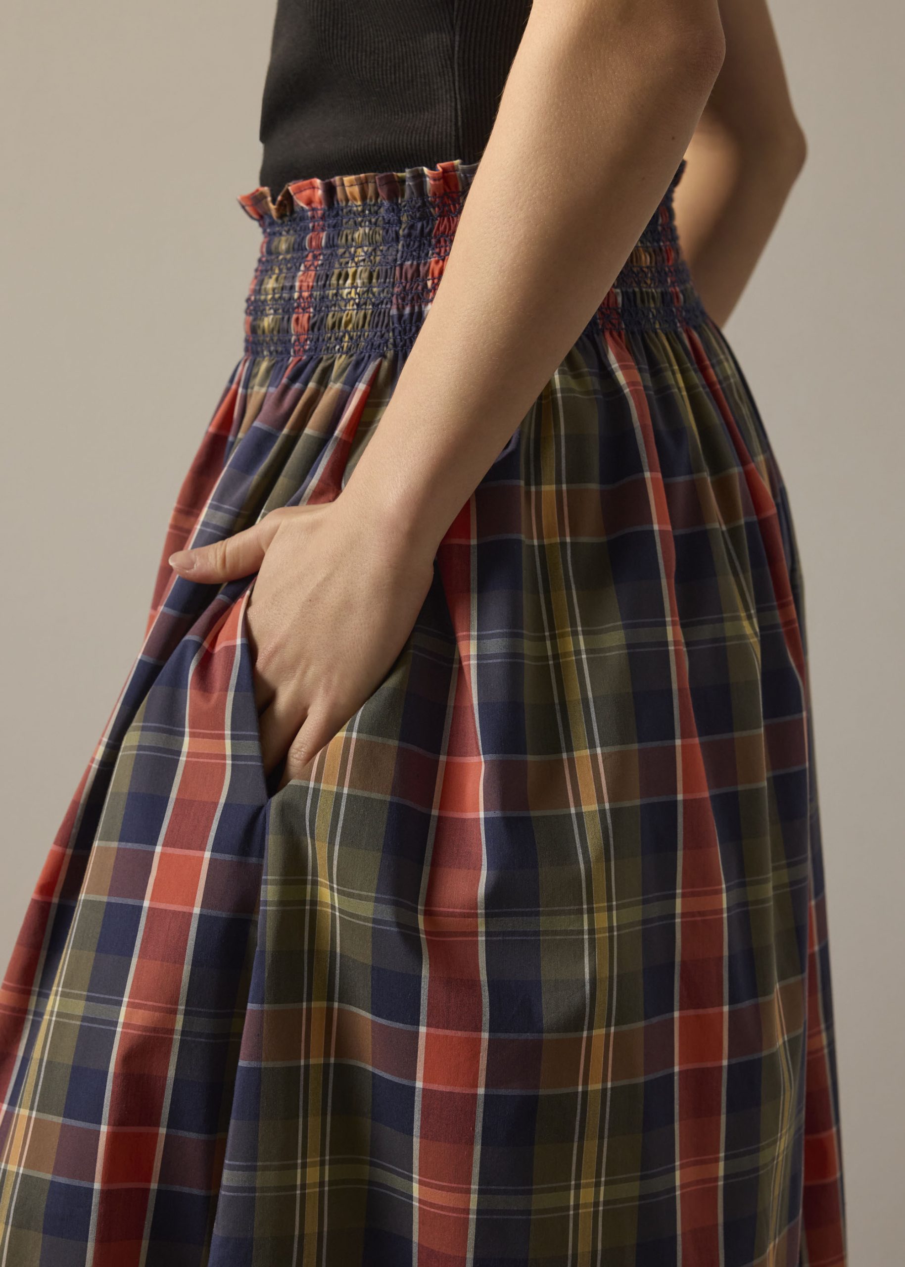 Checkered Cotton Flare Maxi Skirt - Image 4