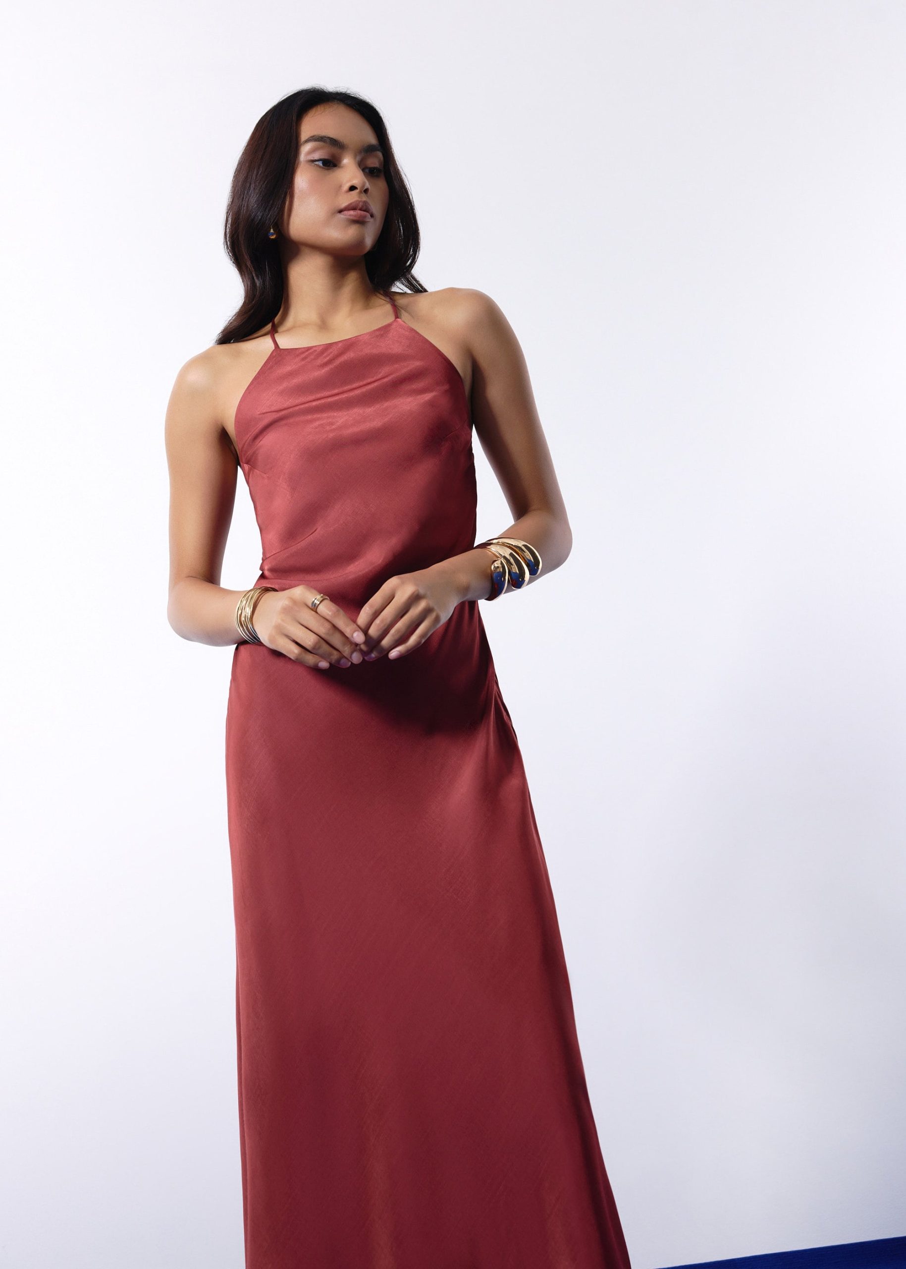 BraFree by LB Satin Halter Bias Cut Maxi Dress - Image 13