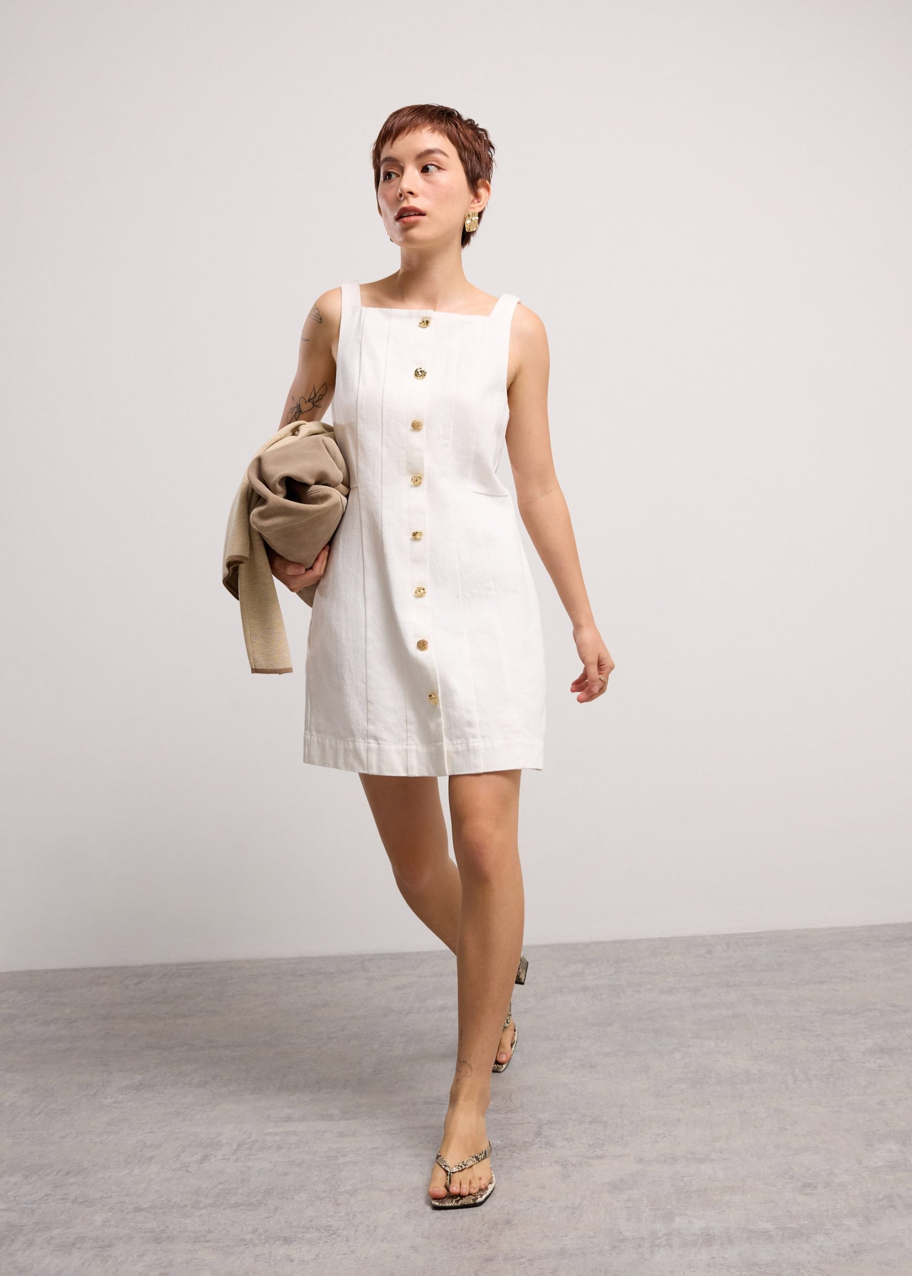 Denim Panelled A-Line Mini Dress