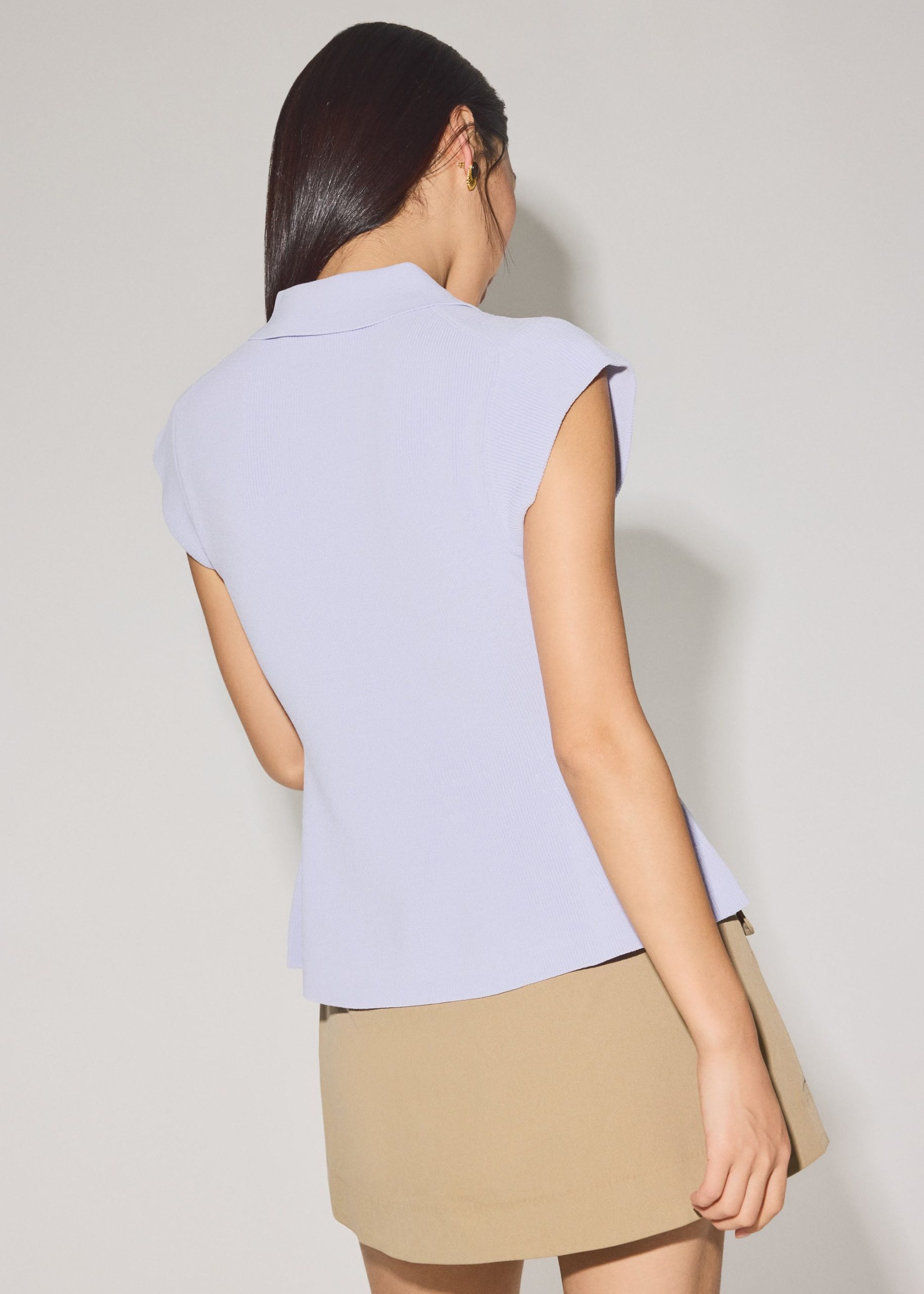 Knit Collared Peplum Polo Top - Image 17