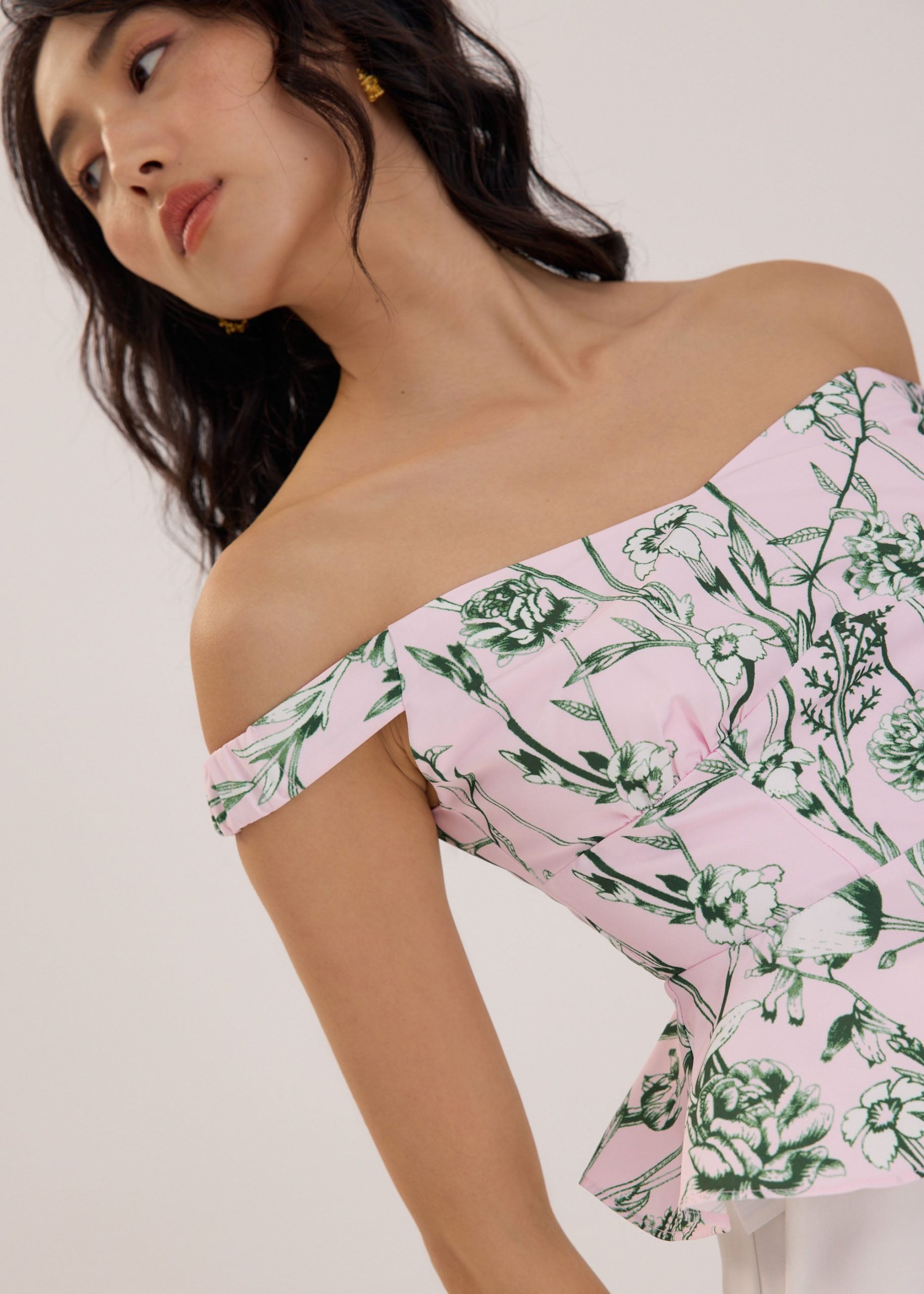 Off Shoulder Peplum Top in Tidal Blooms - Image 10