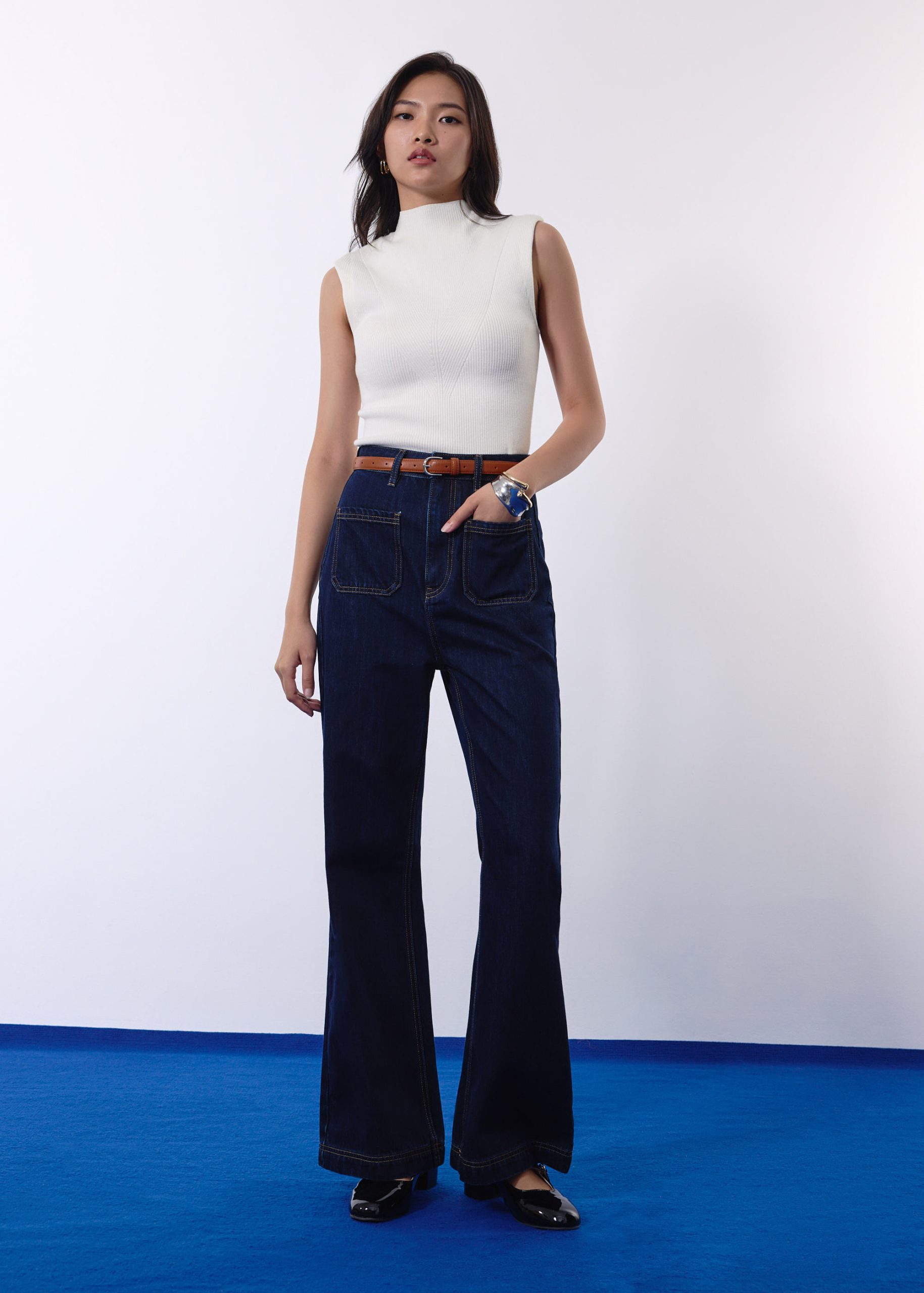 Rae Shoulder Padded Knit Mock Neck Top - Image 3