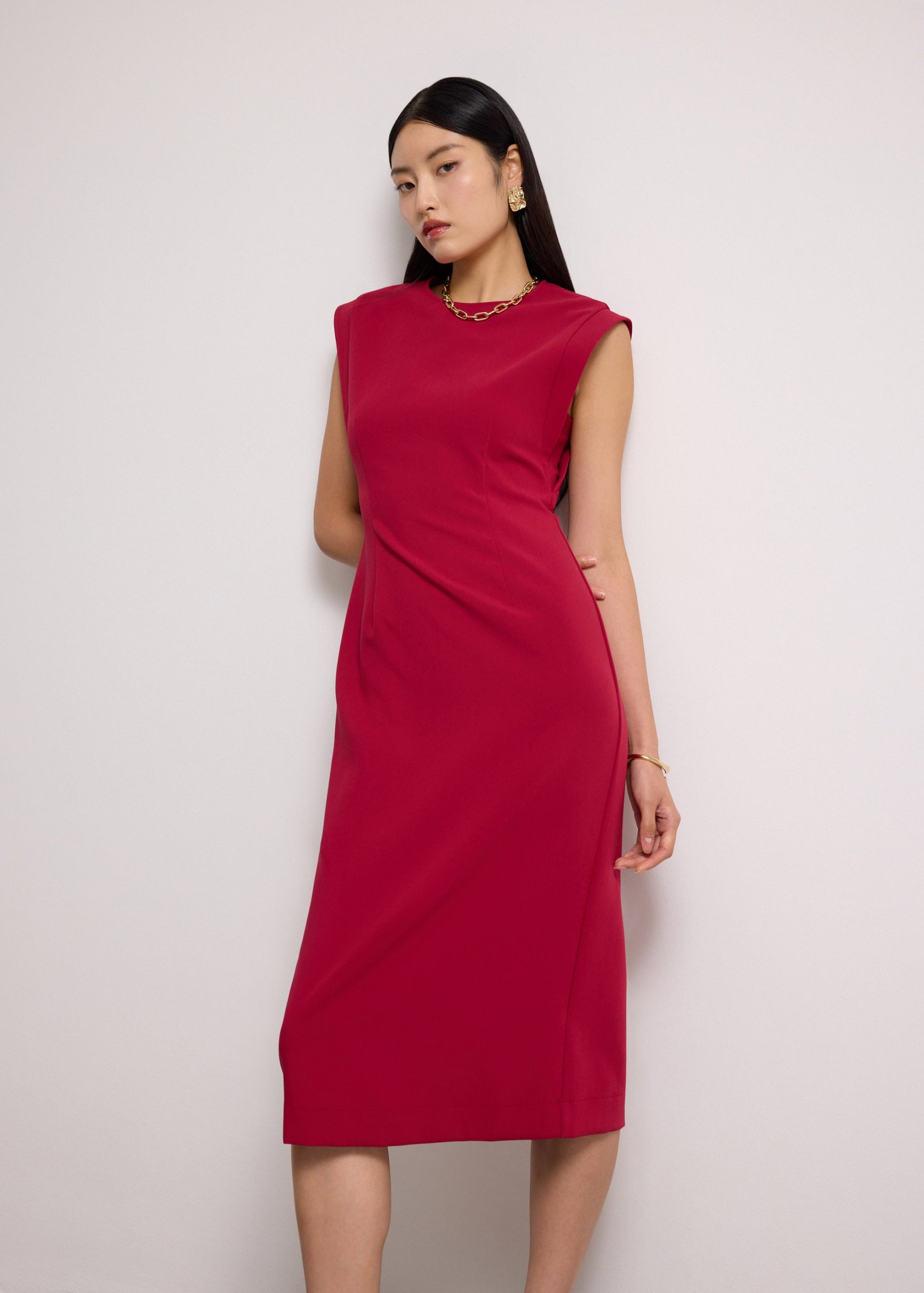 Eika Panelled Cap Sleeve Column Midi Dress