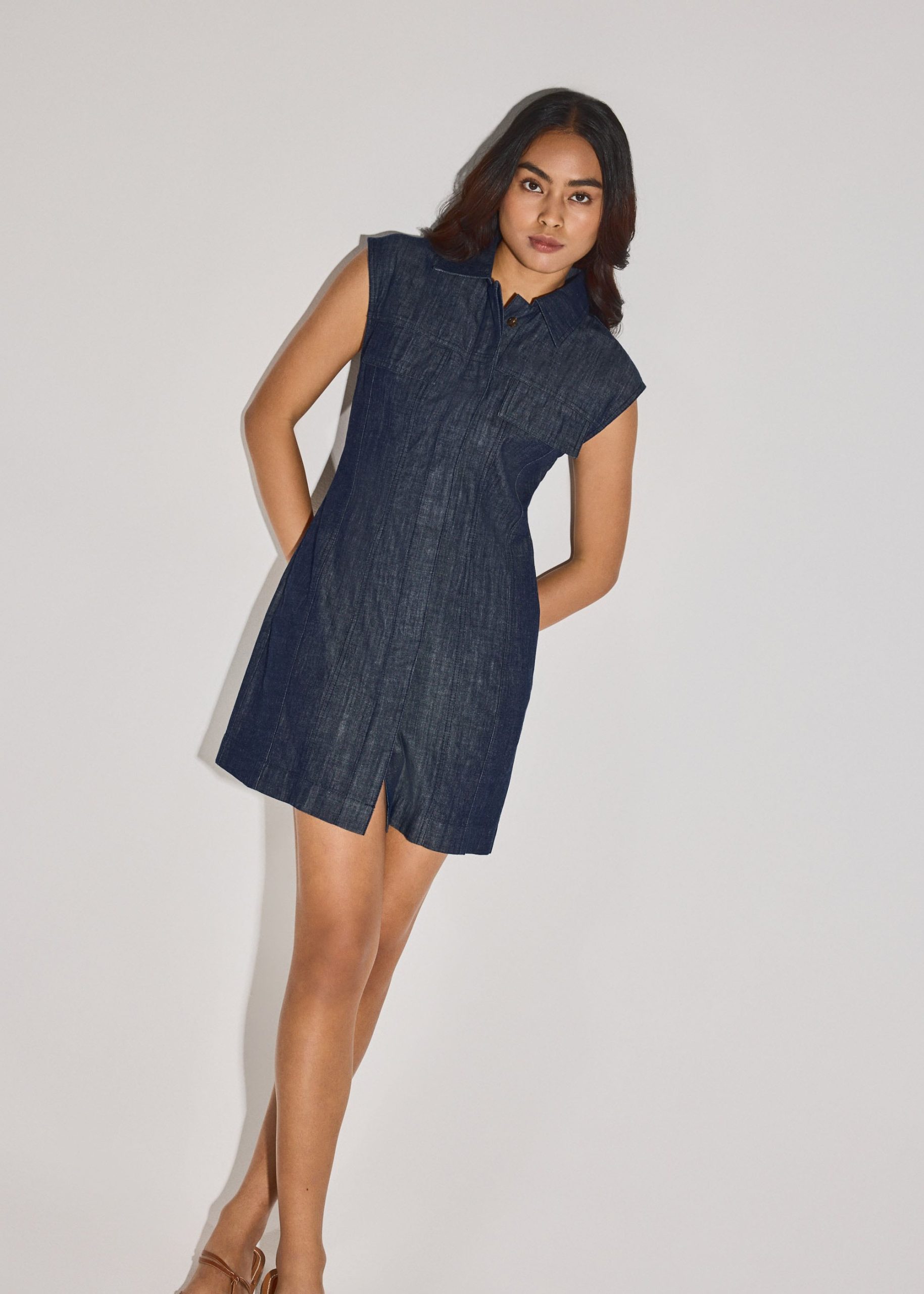 Denim A-Line Button Down Mini Dress - Image 5