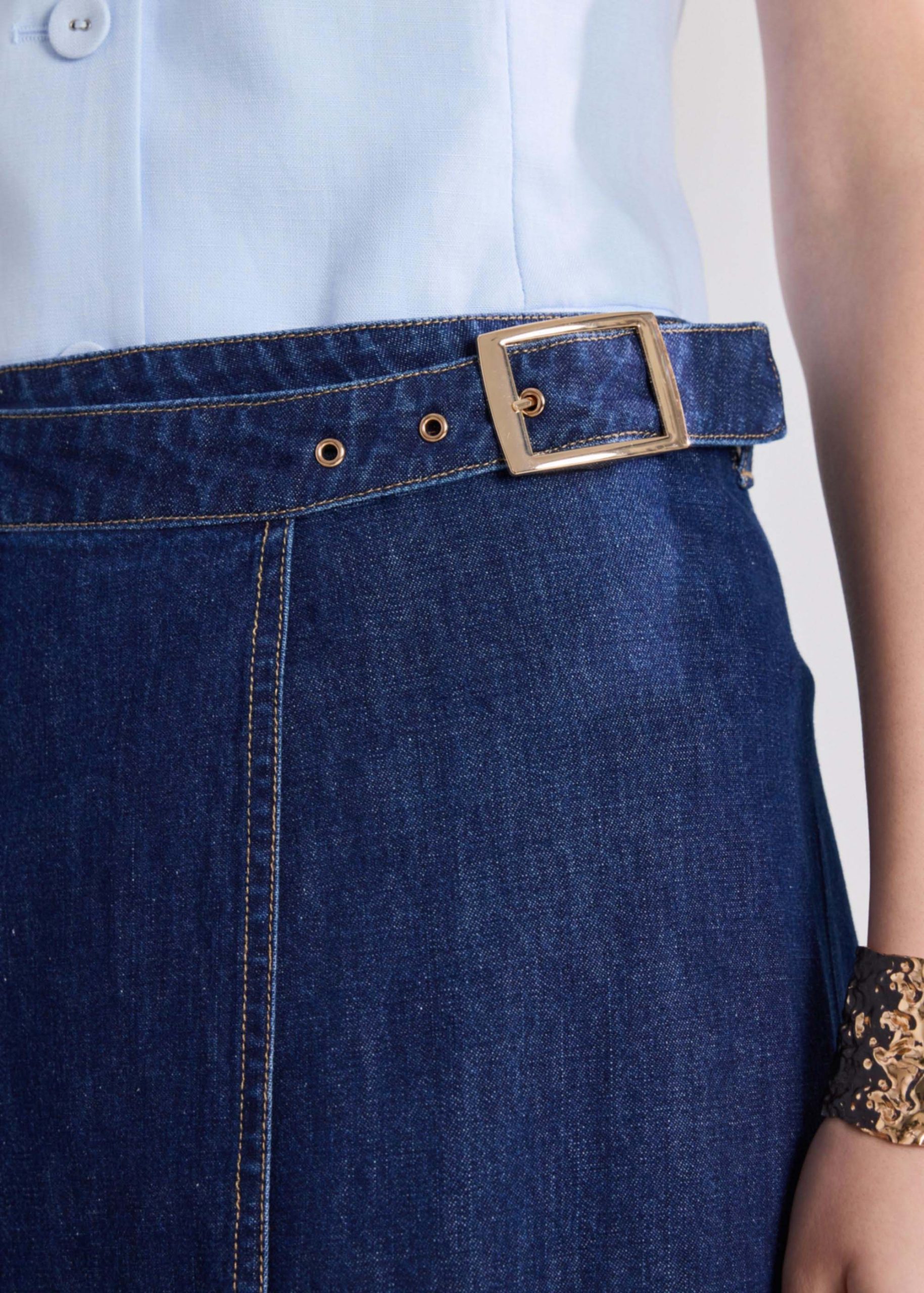 Denim Buckle Belt Wrap Skirt - Image 10