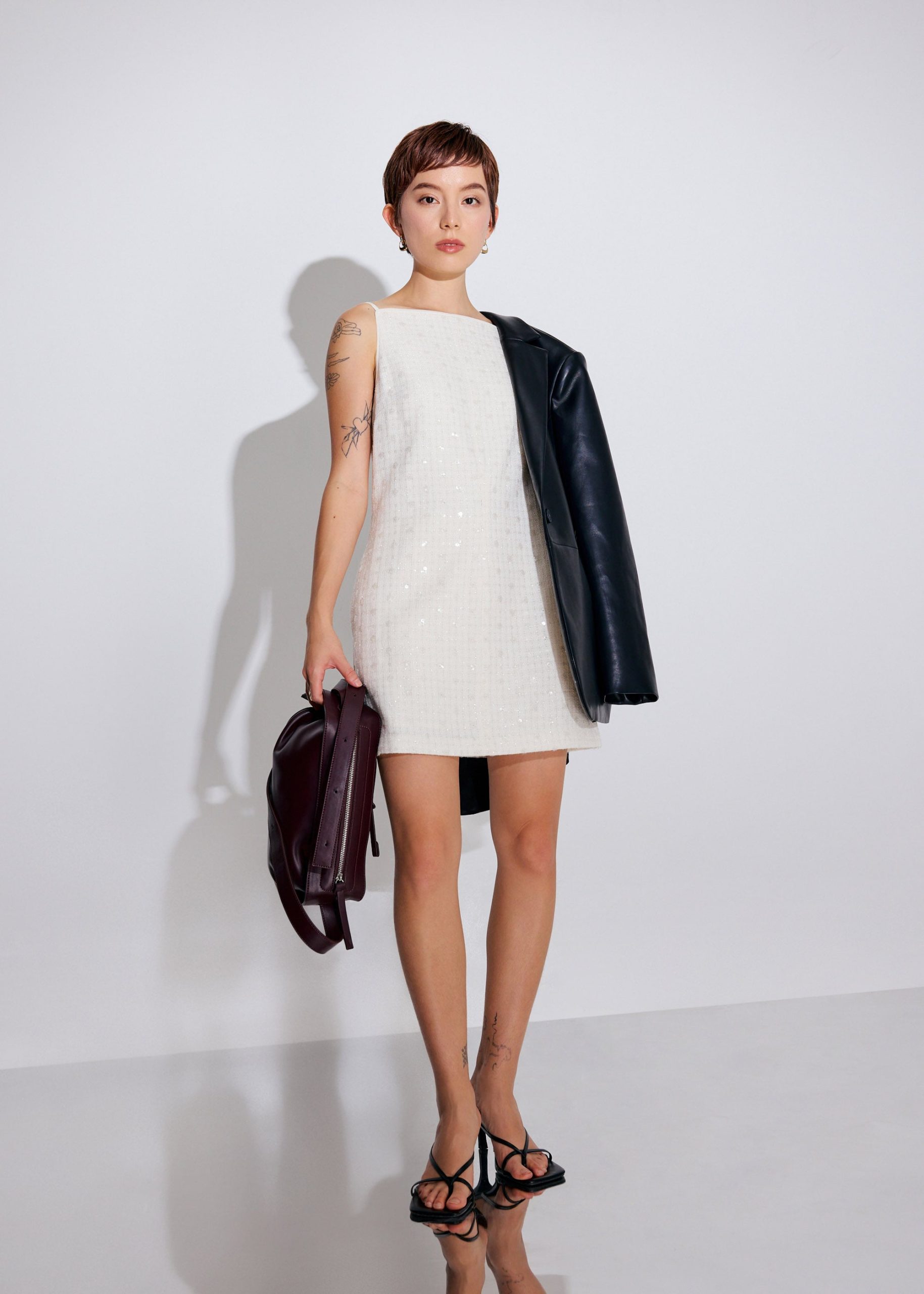 Lusi Sequin Tweed Straight Neck A-line Mini Dress - Image 10